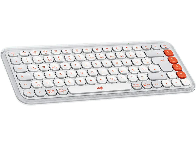 LOGITECH Pop Icon Keys, Kabellose Tastatur mit personalisierbaren Emoji-Tasten, Bluetooth, DEU (Qwertz), Grauweiß / Orange