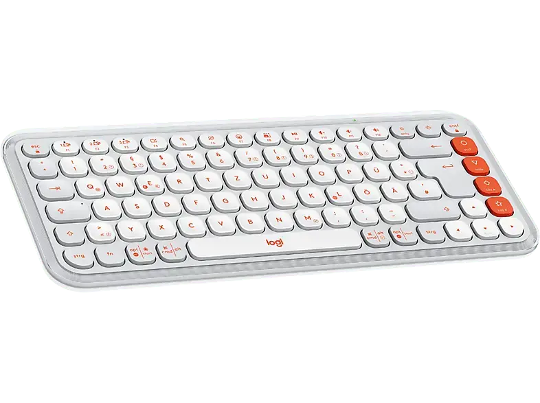 LOGITECH Pop Icon Keys, Kabellose Tastatur mit personalisierbaren Emoji-Tasten, Bluetooth, DEU (Qwertz), Grauweiß / Orange