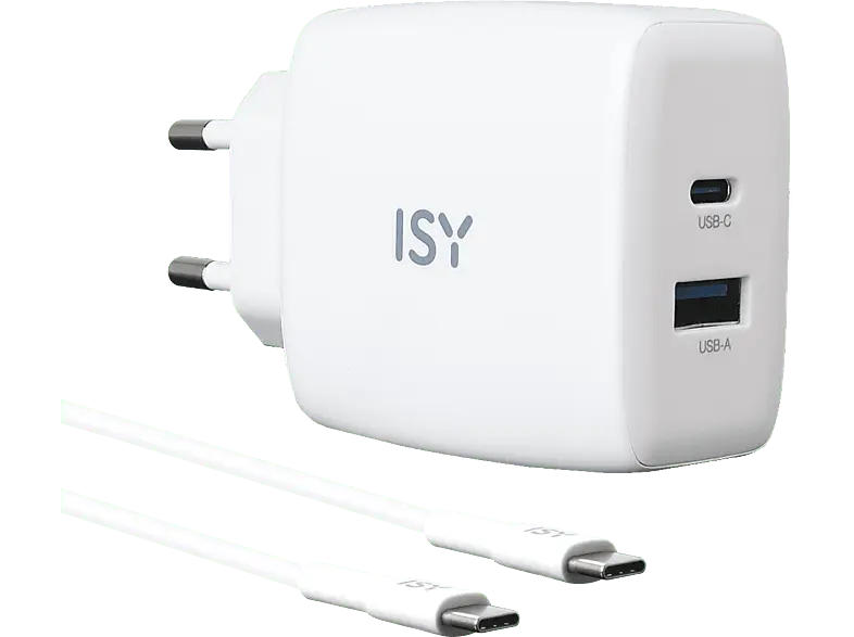 ISY IAC-4512-WT GAN Ladegerät mit Kabel, Weiß