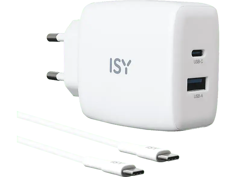 ISY IAC-4512-WT GAN Ladegerät mit Kabel, Weiß