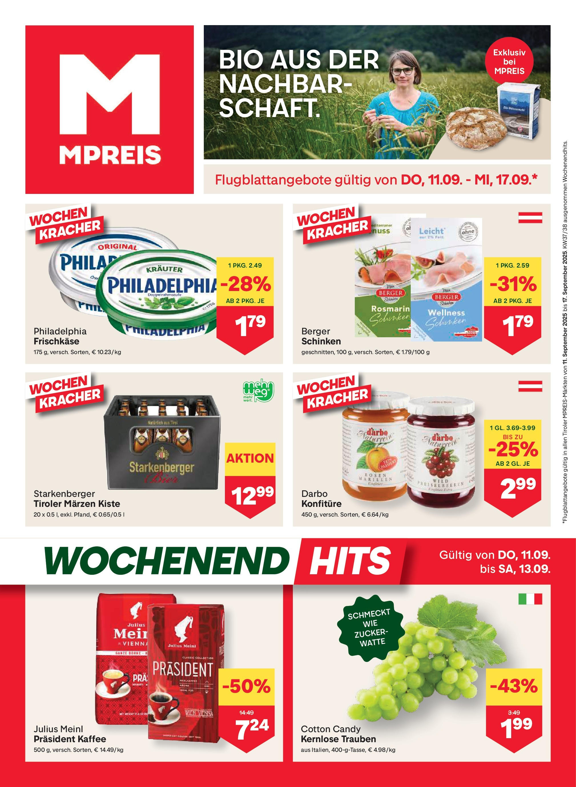 MPREIS Pfunds von 11.09.2025 - Aktuelle Angebote | Seite: 1 | Produkte: Zucker, Kaffee, Schinken