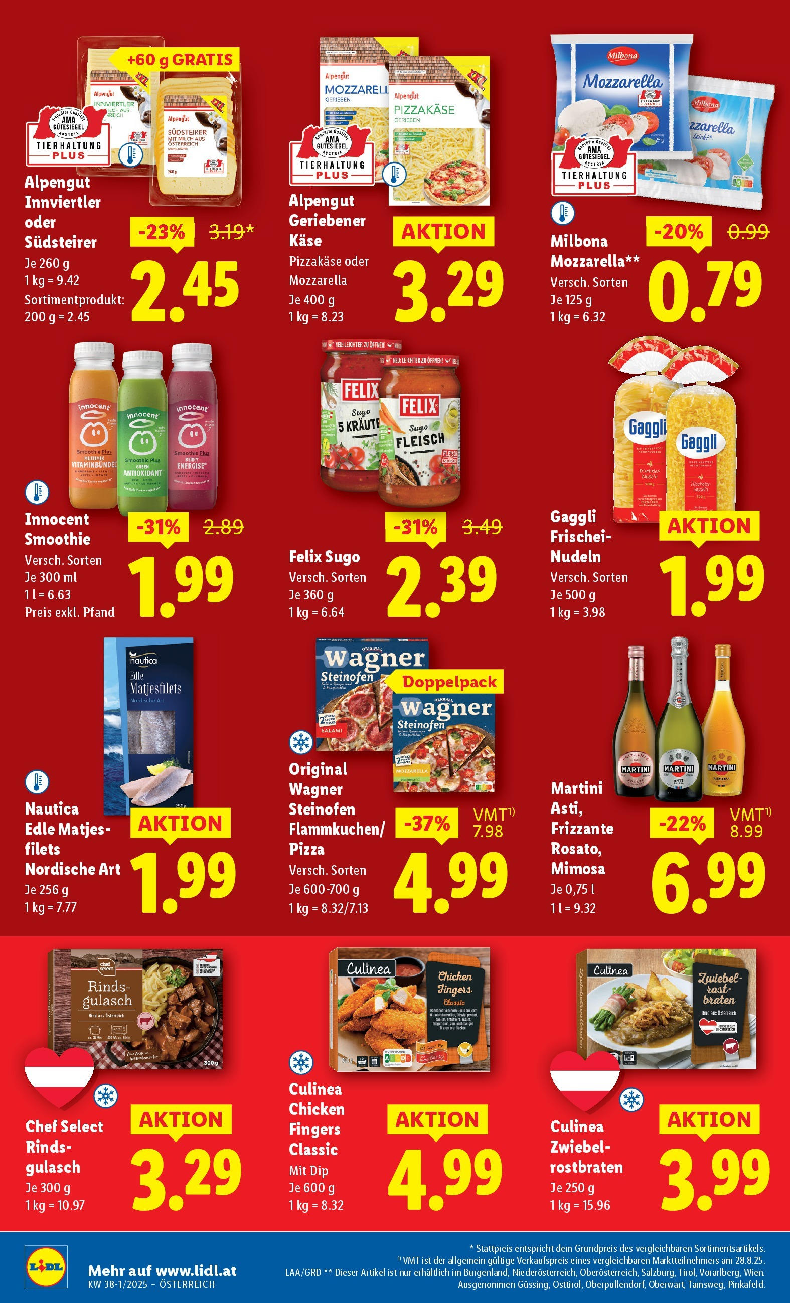Lidl Flugblatt - Wien, Langenzersdorf, Zwettl ab 11.09.2025 - Angebote ab donnerstag | Seite: 40 | Produkte: Milch, Käse, Pizza, Nudeln