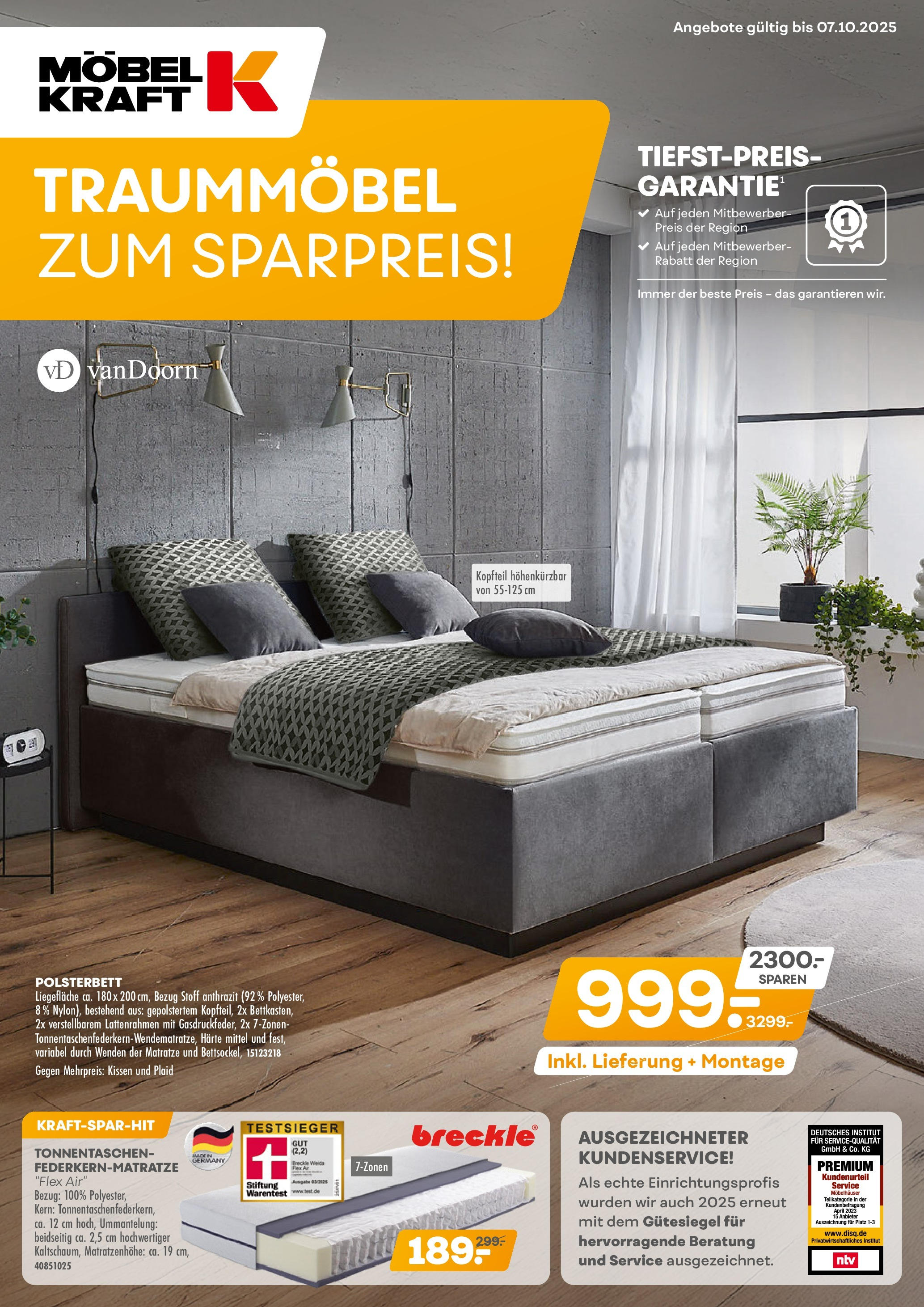 Möbel Kraft Prospekt (ab 09.09.2025) zum Blättern | Seite: 1 | Produkte: Matratze, Kissen, Polsterbett Möbel Kraft Prospekt (ab 09.09.2025) zum Blättern | Seite: 1 | Produkte: Matratze, Kissen, Polsterbett