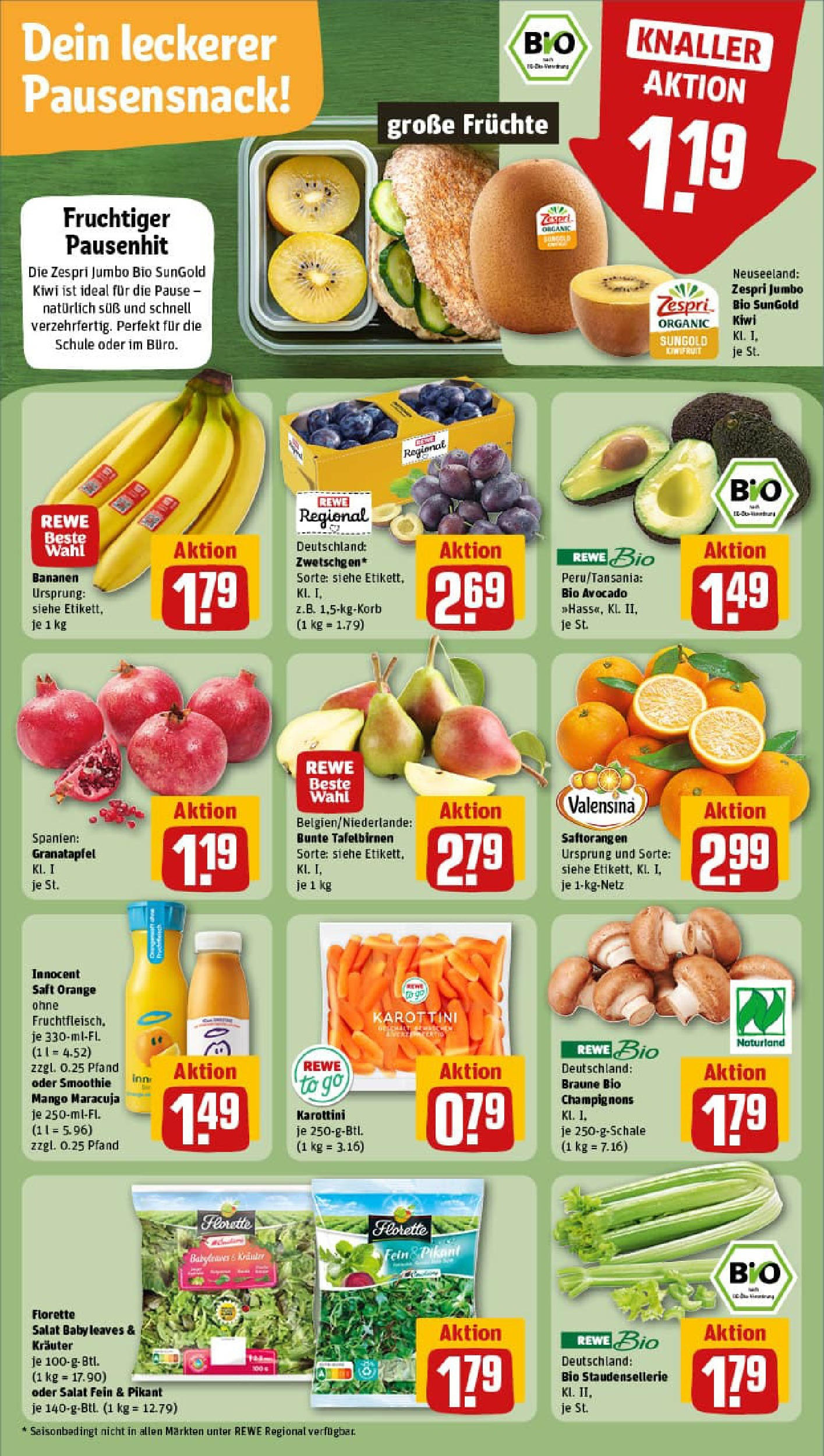 REWE Prospekt ab 07.09.2025 zum Blättern » Angebote | Seite: 6 | Produkte: Bananen, Mango, Saft, Salat REWE Prospekt ab 07.09.2025 zum Blättern » Angebote | Seite: 6 | Produkte: Bananen, Mango, Saft, Salat