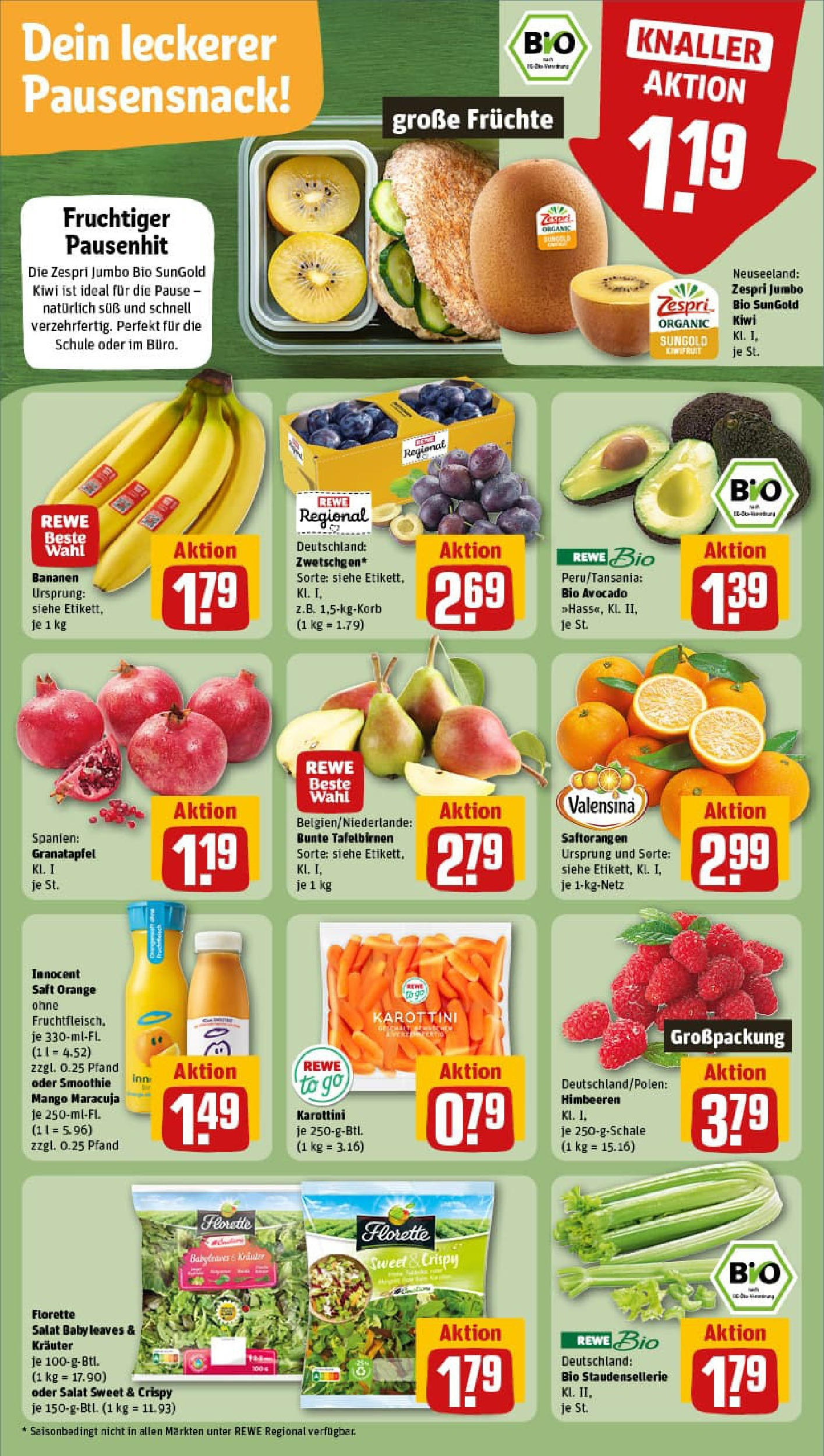 REWE Prospekt ab 07.09.2025 zum Blättern » Angebote | Seite: 6 | Produkte: Granatapfel, Bananen, Mango, Salat REWE Prospekt ab 07.09.2025 zum Blättern » Angebote | Seite: 6 | Produkte: Granatapfel, Bananen, Mango, Salat