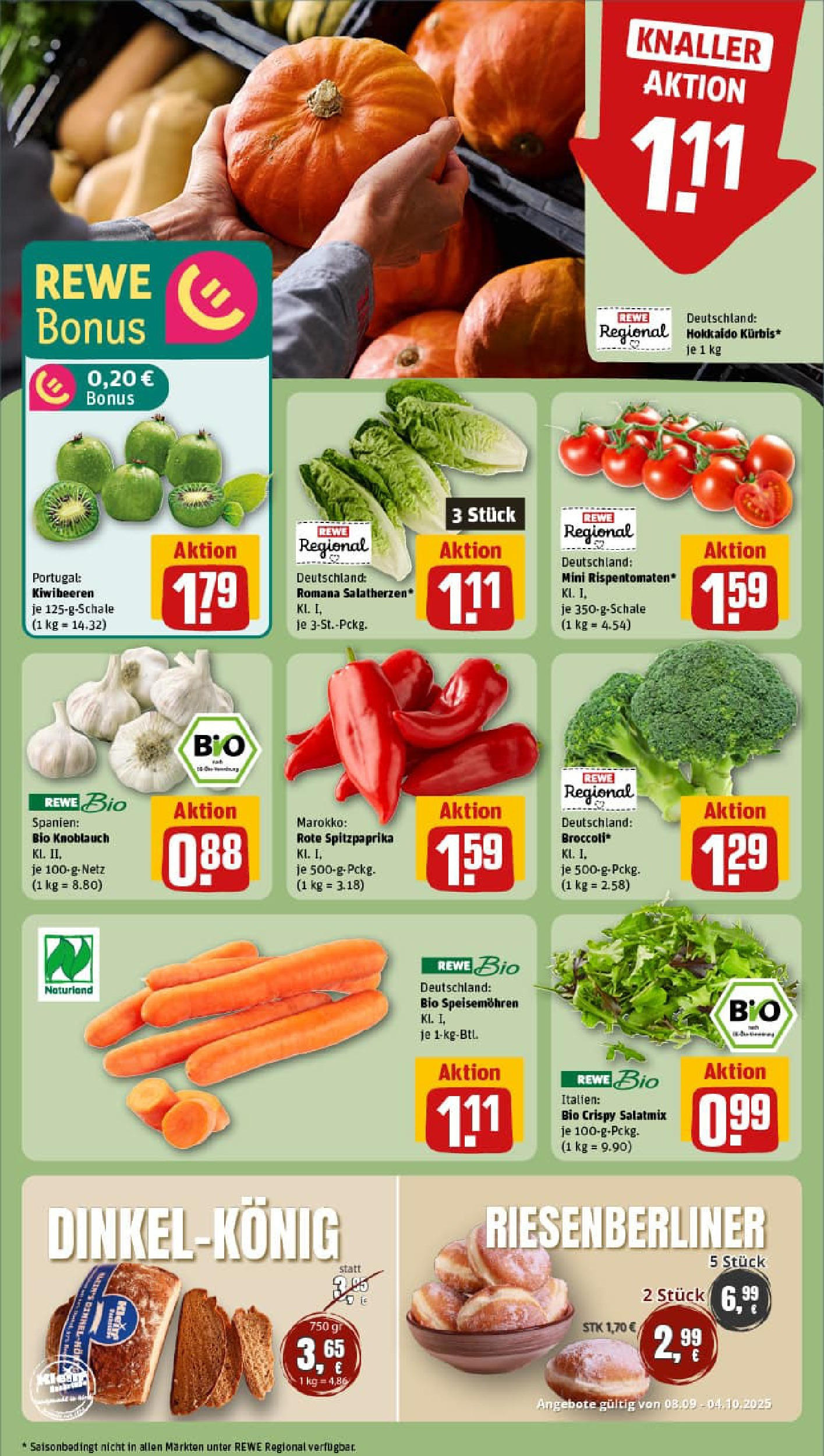REWE Prospekt ab 07.09.2025 zum Blättern » Angebote | Seite: 7 | Produkte: Donuts, Knoblauch, Kiwi