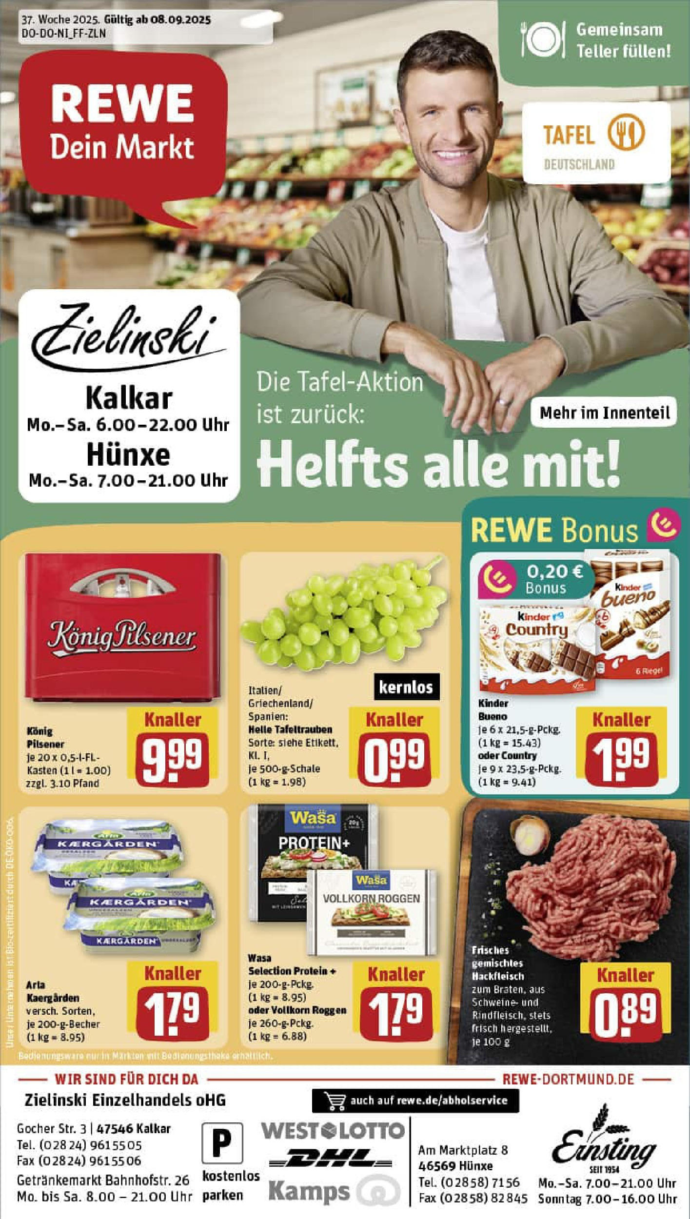 REWE Prospekt ab 07.09.2025 zum Blättern » Angebote | Seite: 1 | Produkte: Konig pilsener, Butter, Uhr, Hackfleisch REWE Prospekt ab 07.09.2025 zum Blättern » Angebote | Seite: 1 | Produkte: Konig pilsener, Butter, Uhr, Hackfleisch