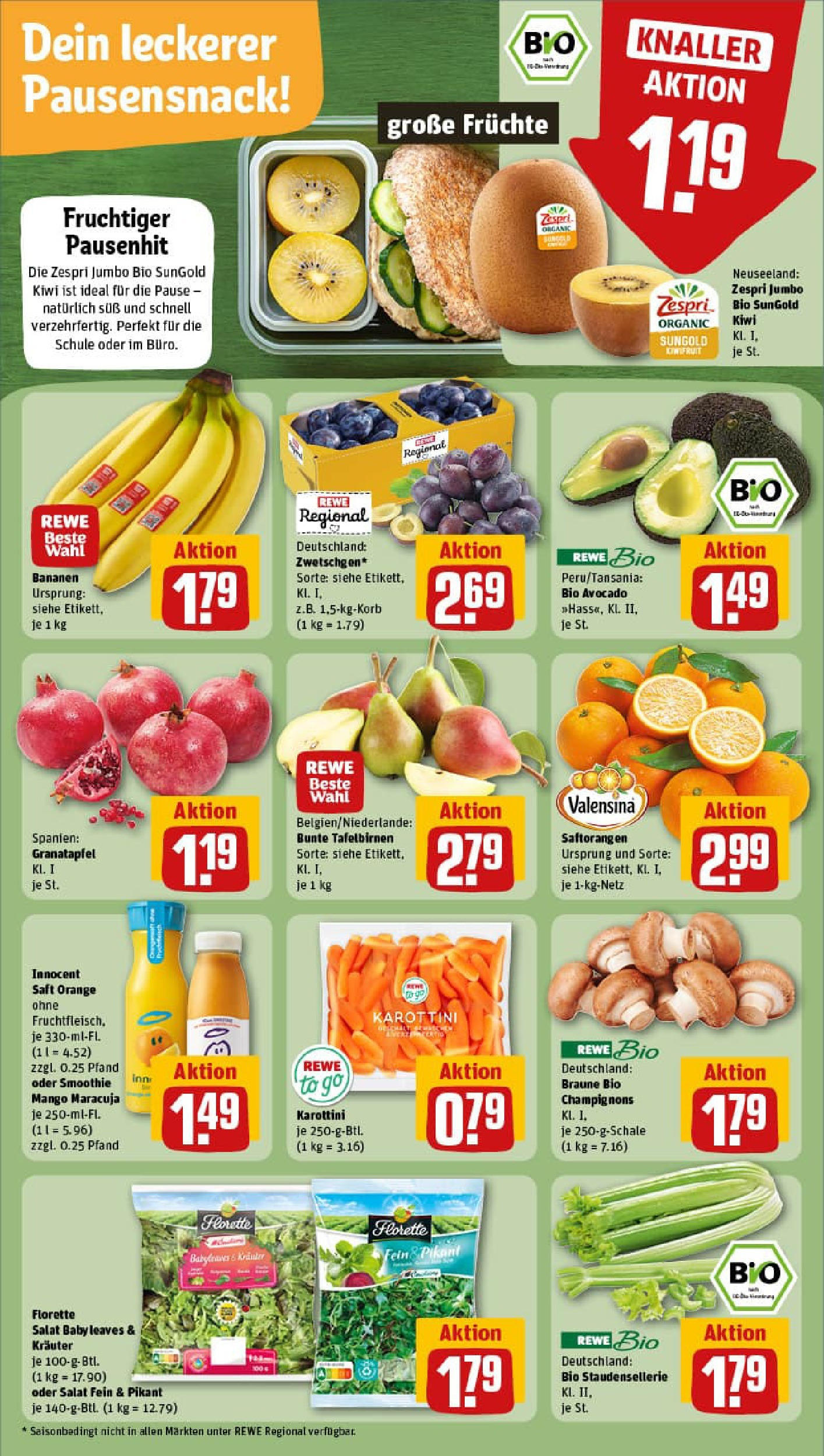 REWE Prospekt ab 07.09.2025 zum Blättern » Angebote | Seite: 4 | Produkte: Granatapfel, Bananen, Valensina, Kiwi REWE Prospekt ab 07.09.2025 zum Blättern » Angebote | Seite: 4 | Produkte: Granatapfel, Bananen, Valensina, Kiwi