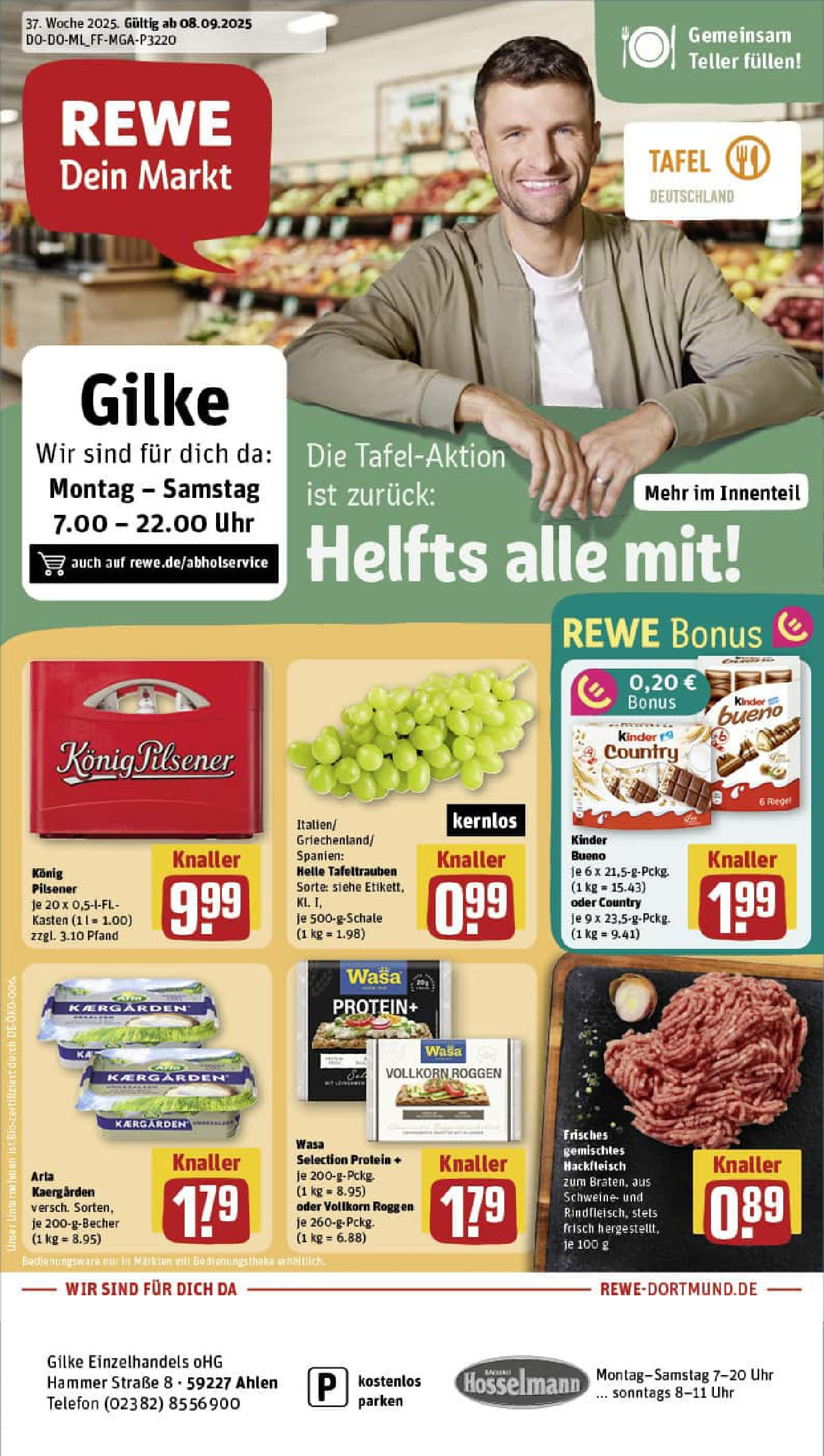 REWE Prospekt ab 07.09.2025 zum Blättern » Angebote | Seite: 1 | Produkte: Butter, Kinder bueno, Uhr, Hackfleisch REWE Prospekt ab 07.09.2025 zum Blättern » Angebote | Seite: 1 | Produkte: Butter, Kinder bueno, Uhr, Hackfleisch