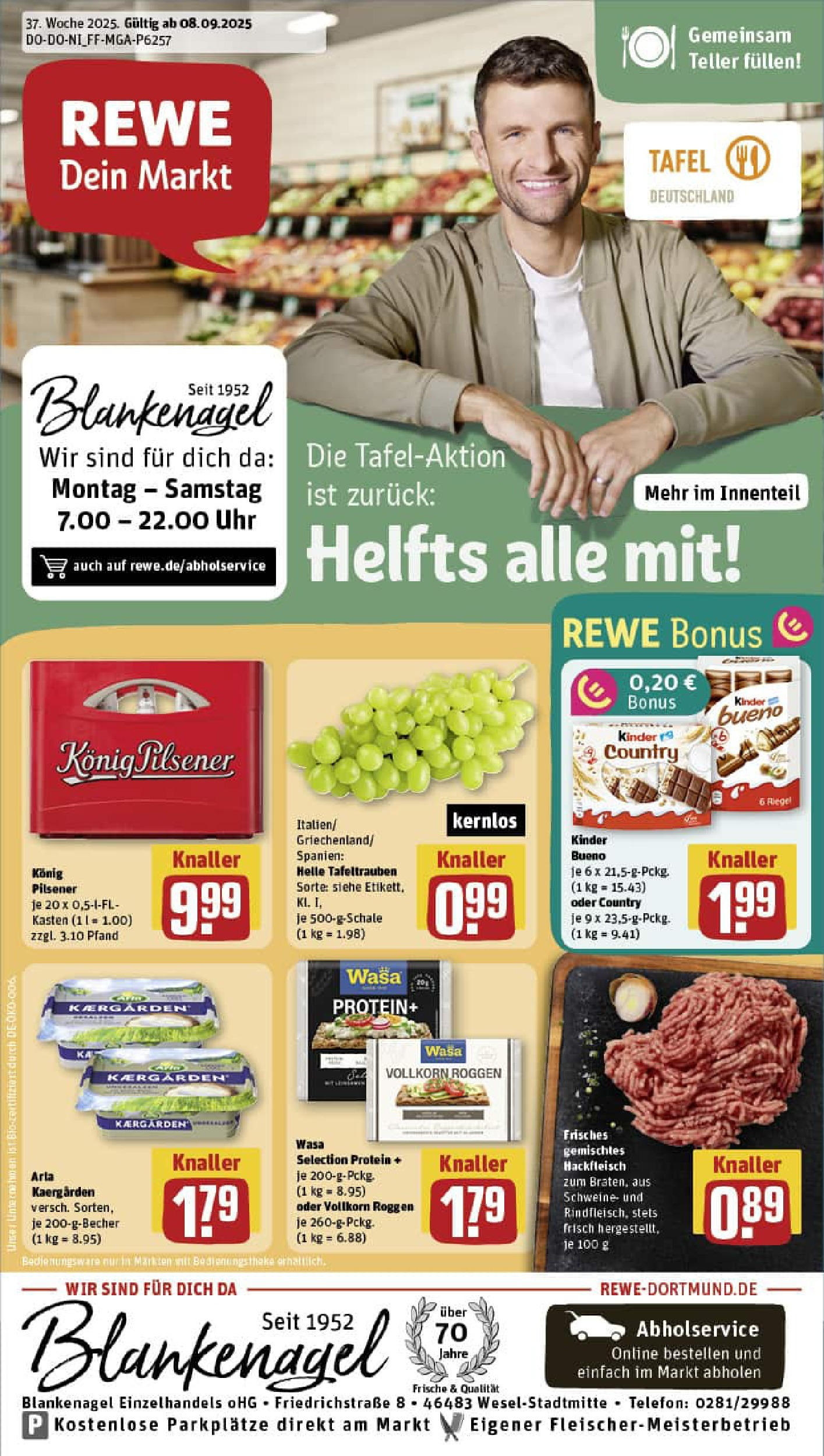 REWE Prospekt ab 07.09.2025 zum Blättern » Angebote | Seite: 1 | Produkte: Konig pilsener, Kinder bueno, Telefon, Hackfleisch REWE Prospekt ab 07.09.2025 zum Blättern » Angebote | Seite: 1 | Produkte: Konig pilsener, Kinder bueno, Telefon, Hackfleisch