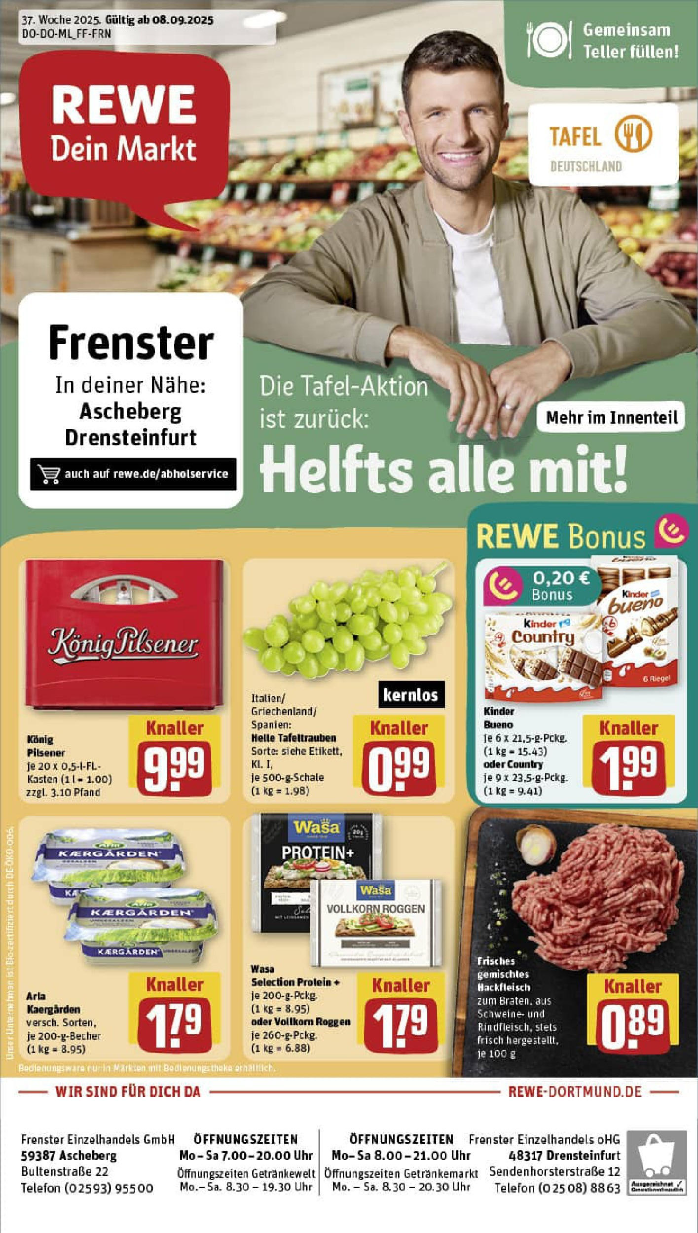 REWE Prospekt ab 07.09.2025 zum Blättern » Angebote | Seite: 1 | Produkte: Konig pilsener, Butter, Kinder bueno, Telefon REWE Prospekt ab 07.09.2025 zum Blättern » Angebote | Seite: 1 | Produkte: Konig pilsener, Butter, Kinder bueno, Telefon