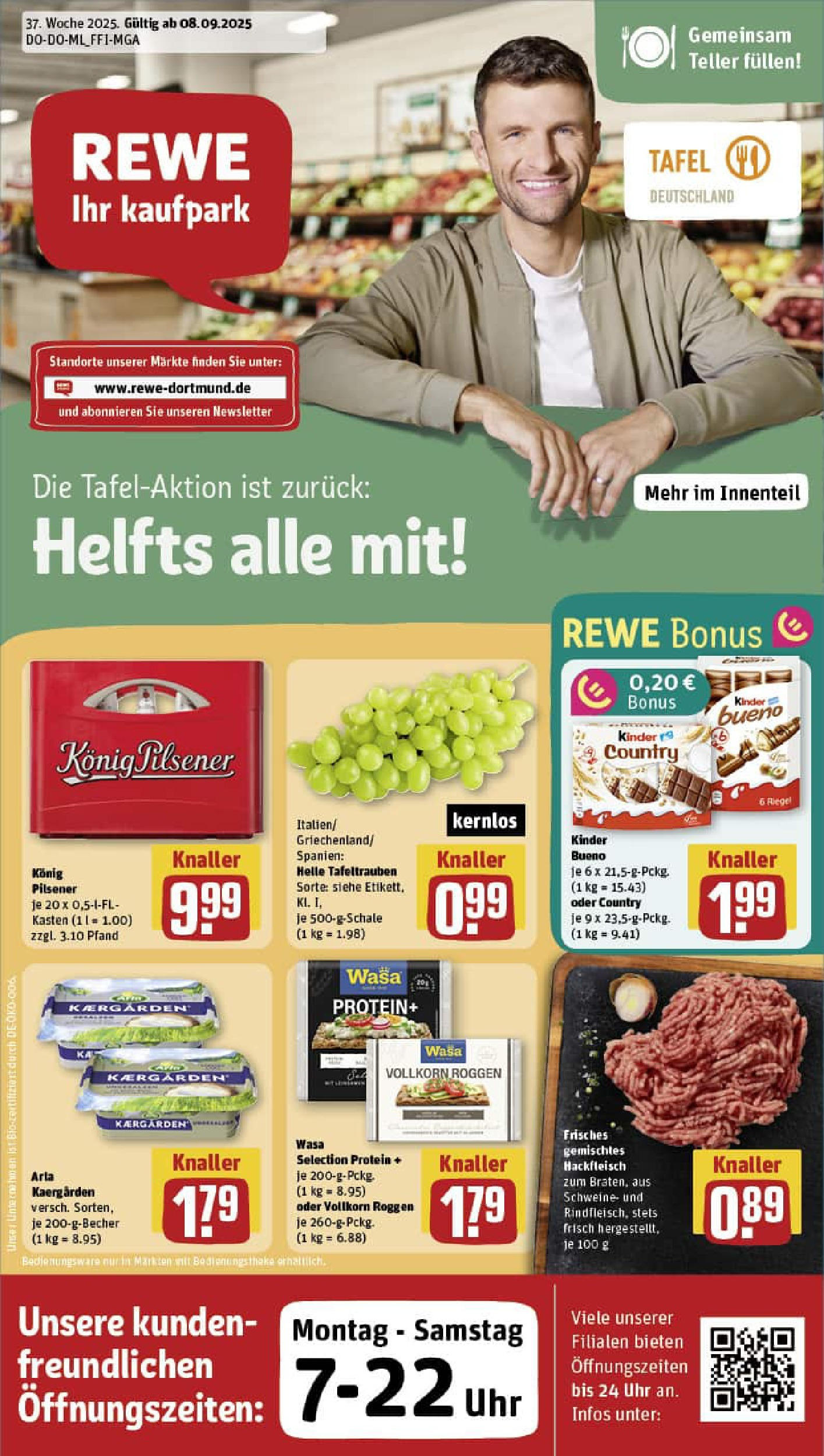 REWE Prospekt ab 07.09.2025 zum Blättern » Angebote | Seite: 1 | Produkte: Konig pilsener, Butter, Uhr, Hackfleisch REWE Prospekt ab 07.09.2025 zum Blättern » Angebote | Seite: 1 | Produkte: Konig pilsener, Butter, Uhr, Hackfleisch
