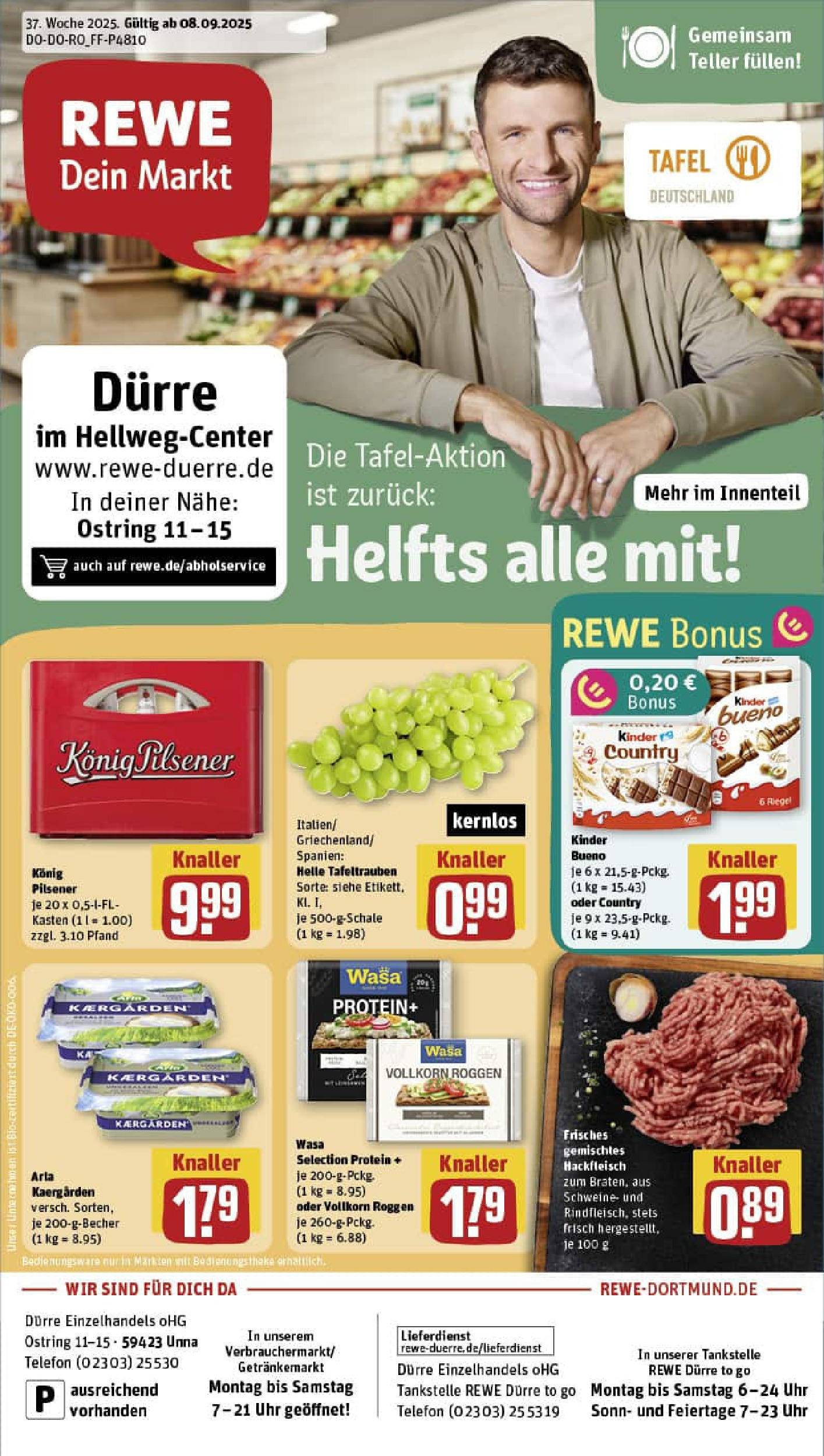 REWE Prospekt ab 07.09.2025 zum Blättern » Angebote | Seite: 1 | Produkte: Konig pilsener, Kinder bueno, Uhr, Hackfleisch REWE Prospekt ab 07.09.2025 zum Blättern » Angebote | Seite: 1 | Produkte: Konig pilsener, Kinder bueno, Uhr, Hackfleisch