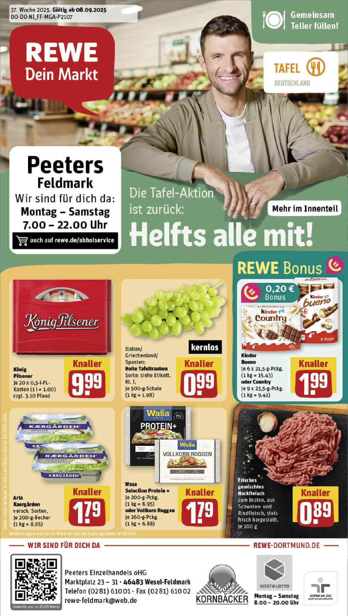 REWE Prospekt ab 07.09.2025 zum Blättern » Angebote | Seite: 1 | Produkte: Konig pilsener, Kinder bueno, Telefon, Uhr REWE Prospekt ab 07.09.2025 zum Blättern » Angebote | Seite: 1 | Produkte: Konig pilsener, Kinder bueno, Telefon, Uhr
