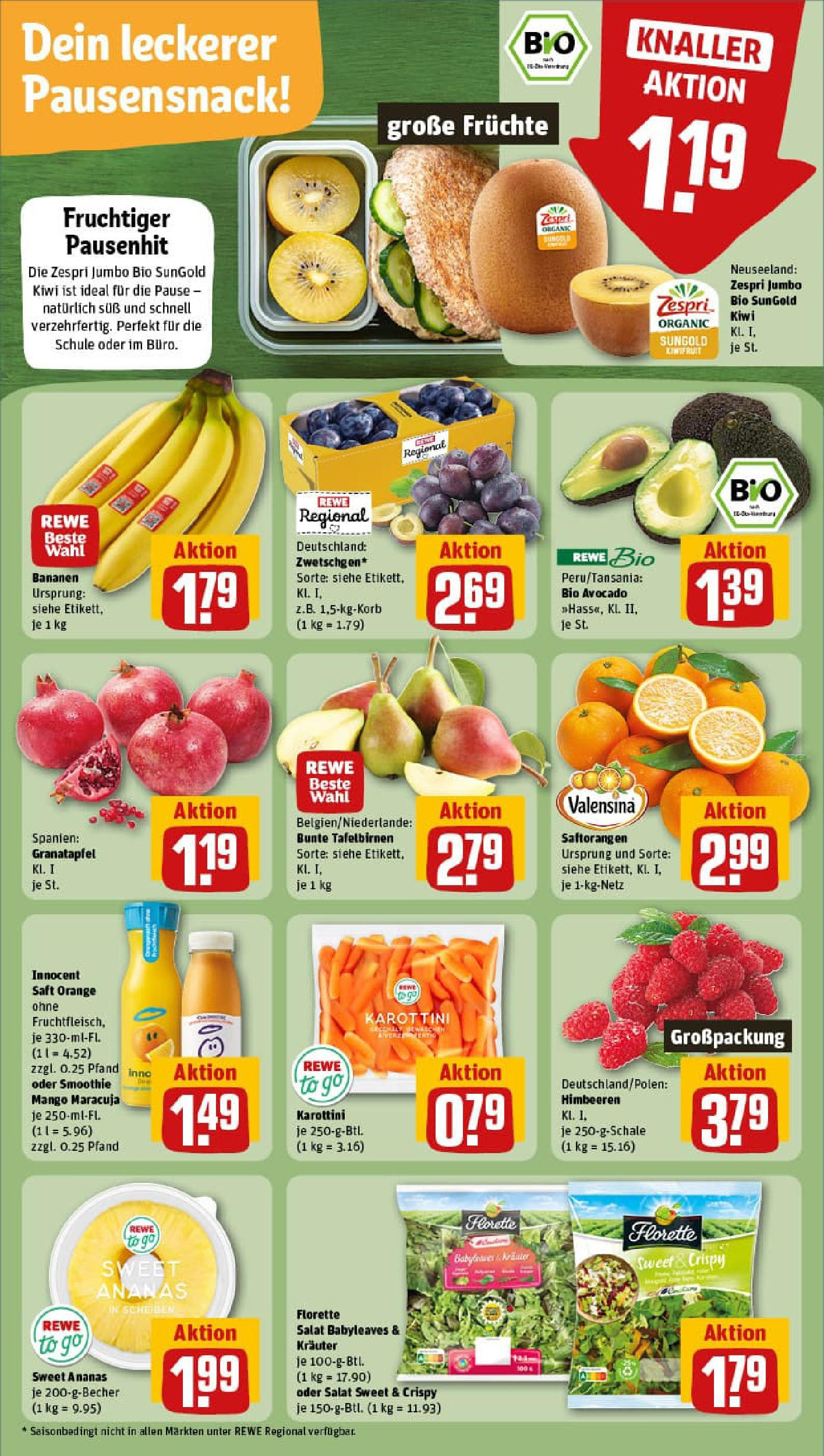 REWE Prospekt ab 07.09.2025 zum Blättern » Angebote | Seite: 6 | Produkte: Bananen, Avocado, Saft, Kiwi