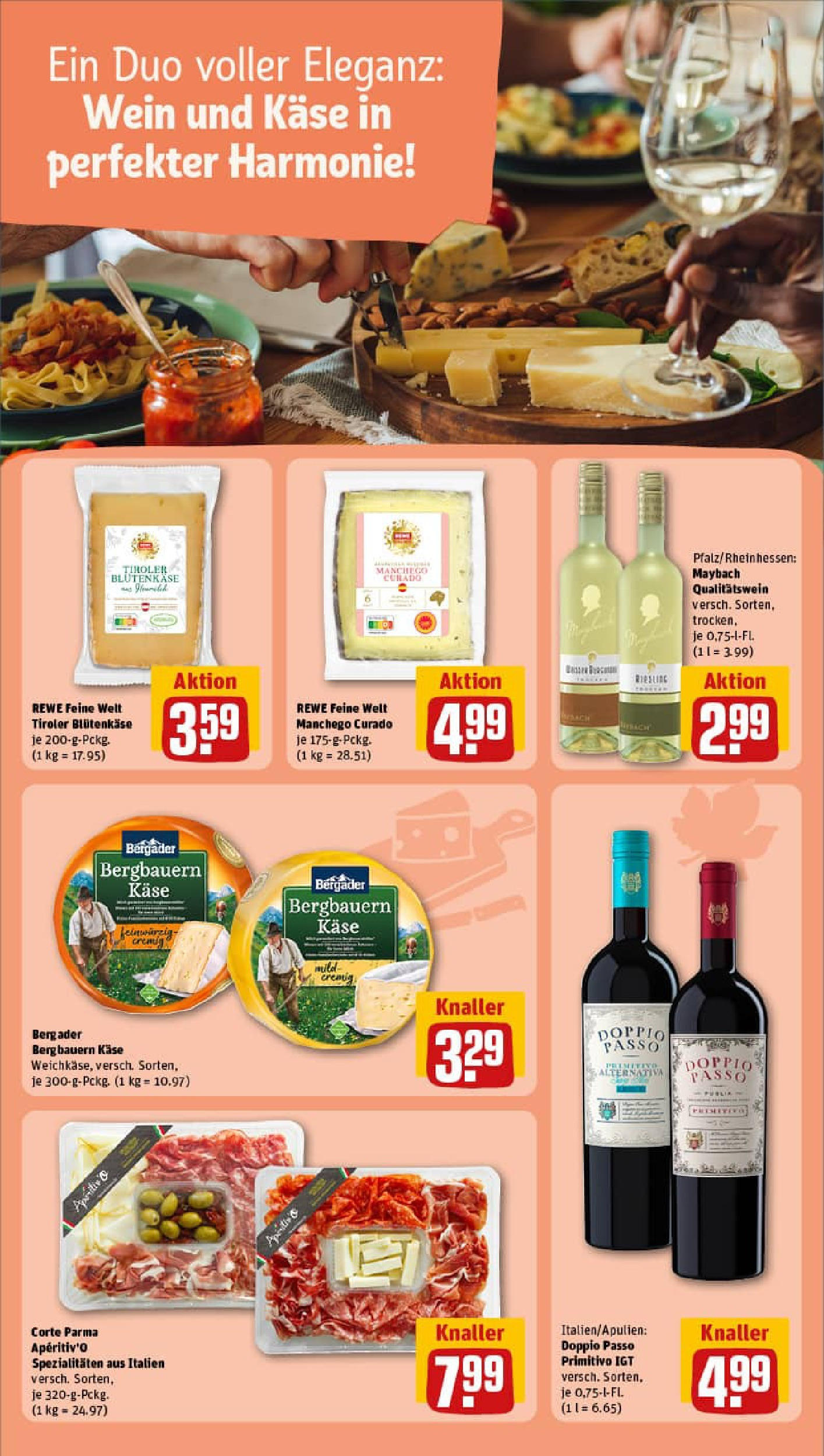 REWE Prospekt ab 07.09.2025 zum Blättern » Angebote | Seite: 15 | Produkte: Käse, Doppio passo primitivo, Doppio Passo, Wein