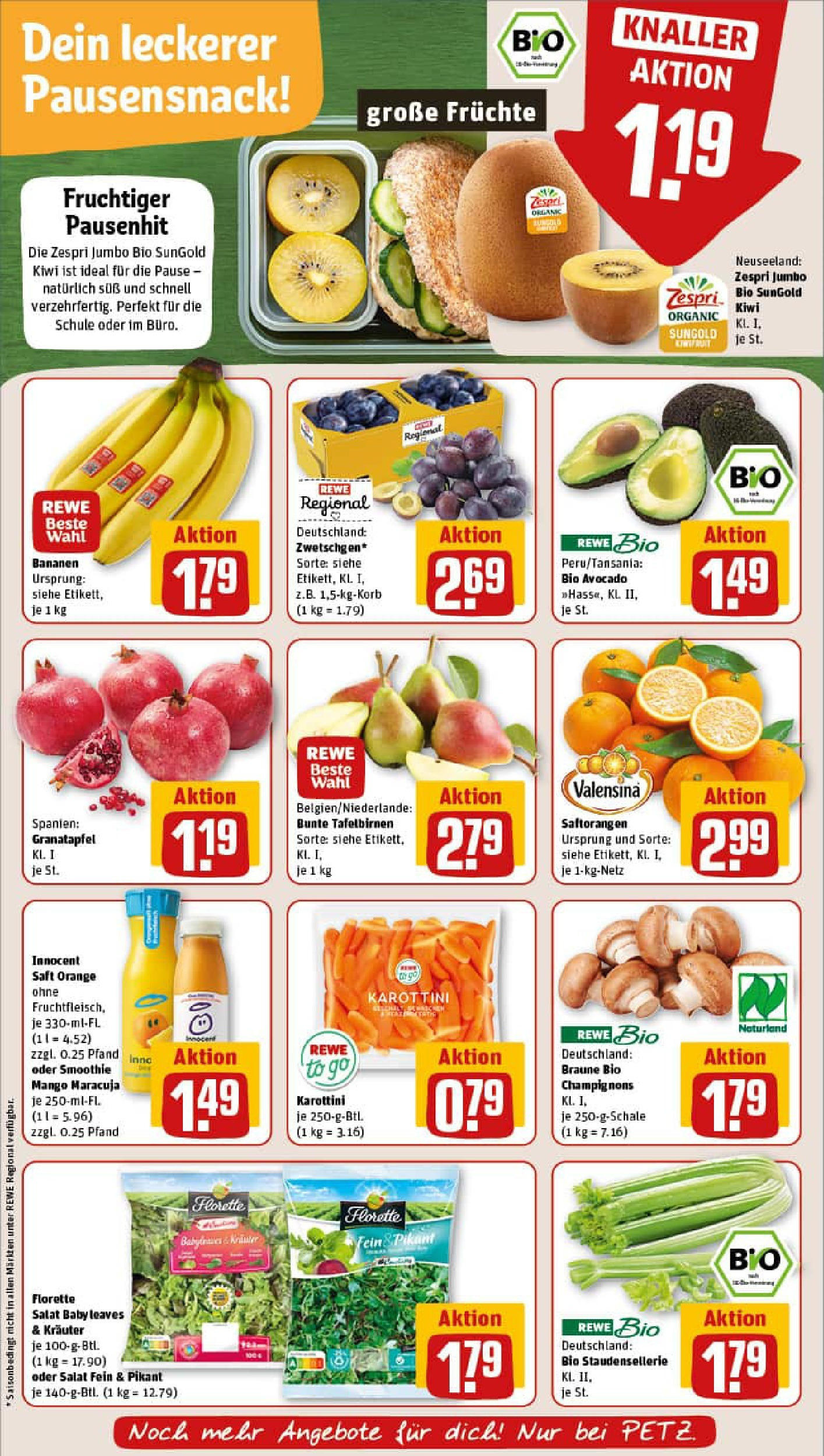 REWE Prospekt ab 07.09.2025 zum Blättern » Angebote | Seite: 8 | Produkte: Valensina, Avocado, Champignons, Kiwi