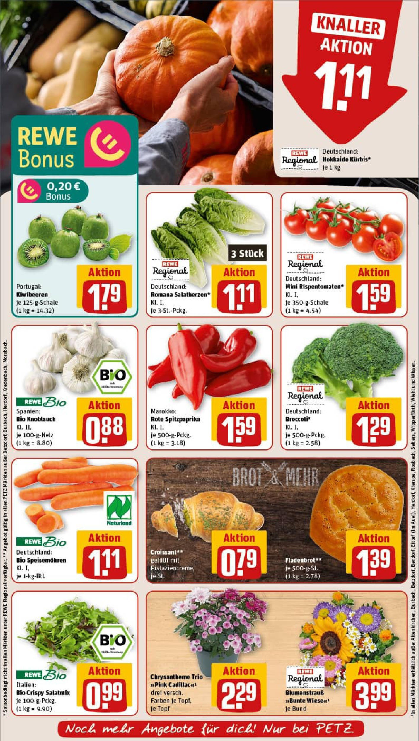 REWE Prospekt ab 07.09.2025 zum Blättern » Angebote | Seite: 9 | Produkte: Croissant, Knoblauch, Brot, Kiwi