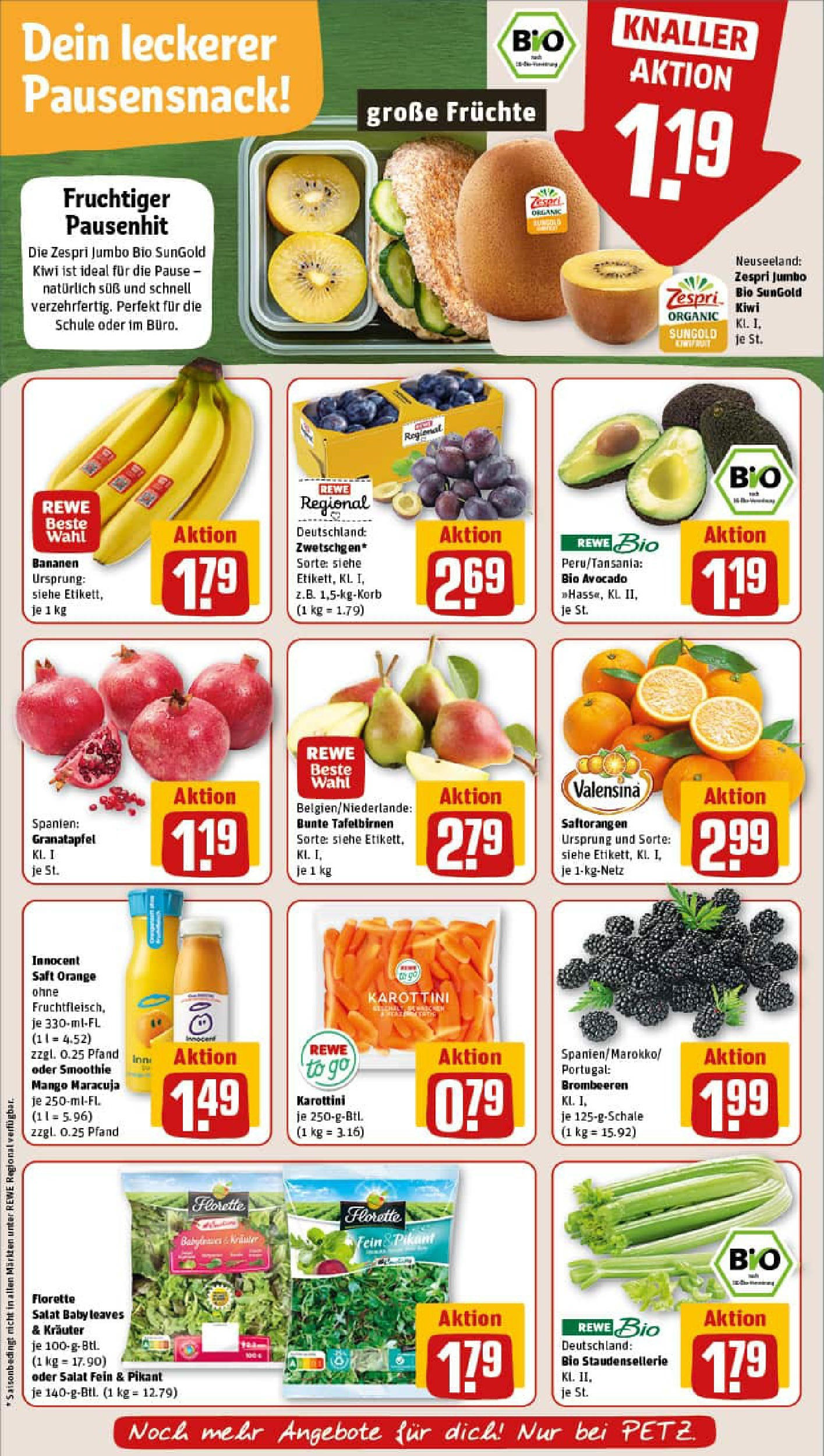 REWE Prospekt ab 07.09.2025 zum Blättern » Angebote | Seite: 6 | Produkte: Granatapfel, Bananen, Saft, Salat REWE Prospekt ab 07.09.2025 zum Blättern » Angebote | Seite: 6 | Produkte: Granatapfel, Bananen, Saft, Salat