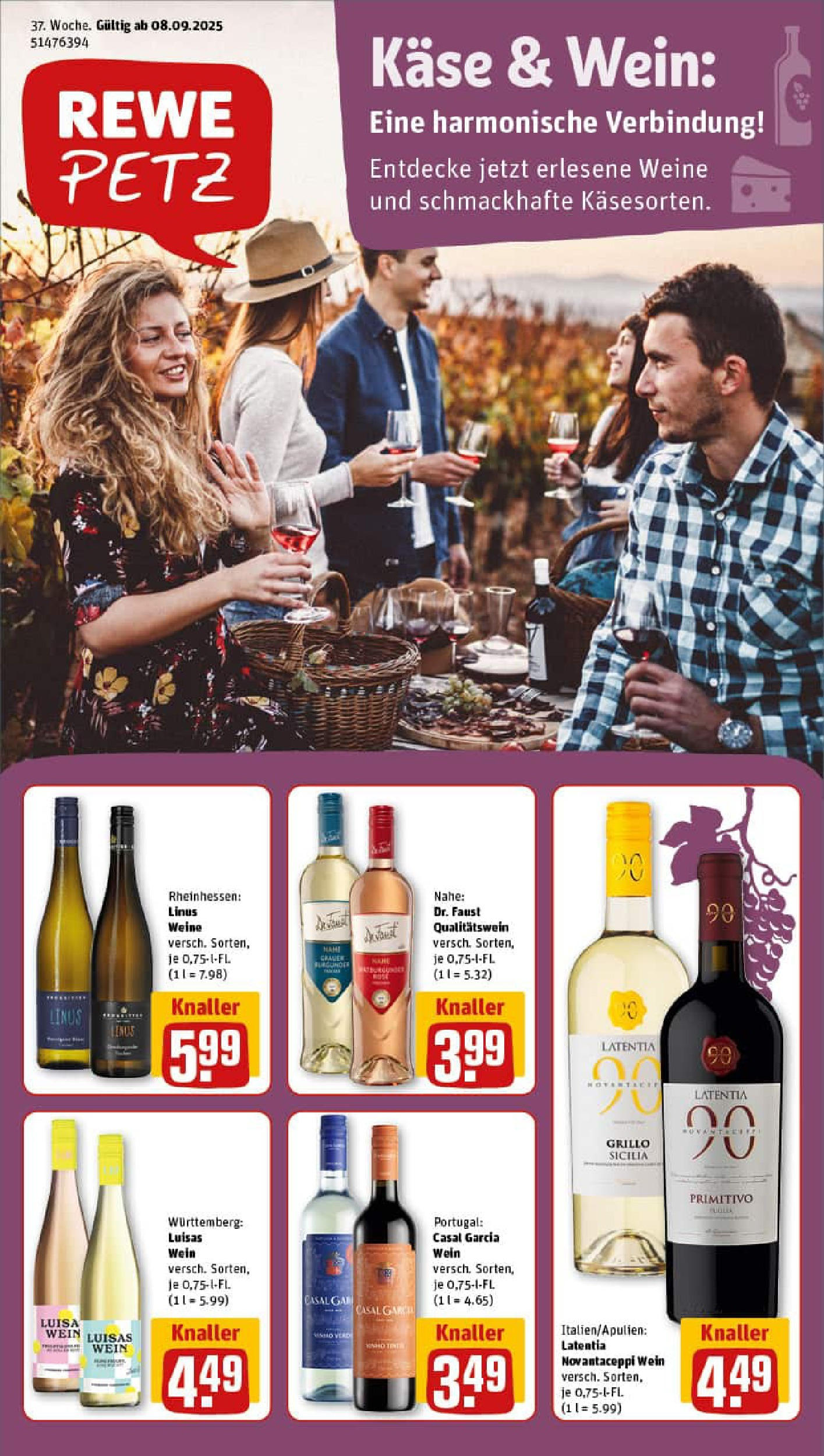 REWE Prospekt ab 07.09.2025 zum Blättern » Angebote | Seite: 1 | Produkte: Käse, Wein