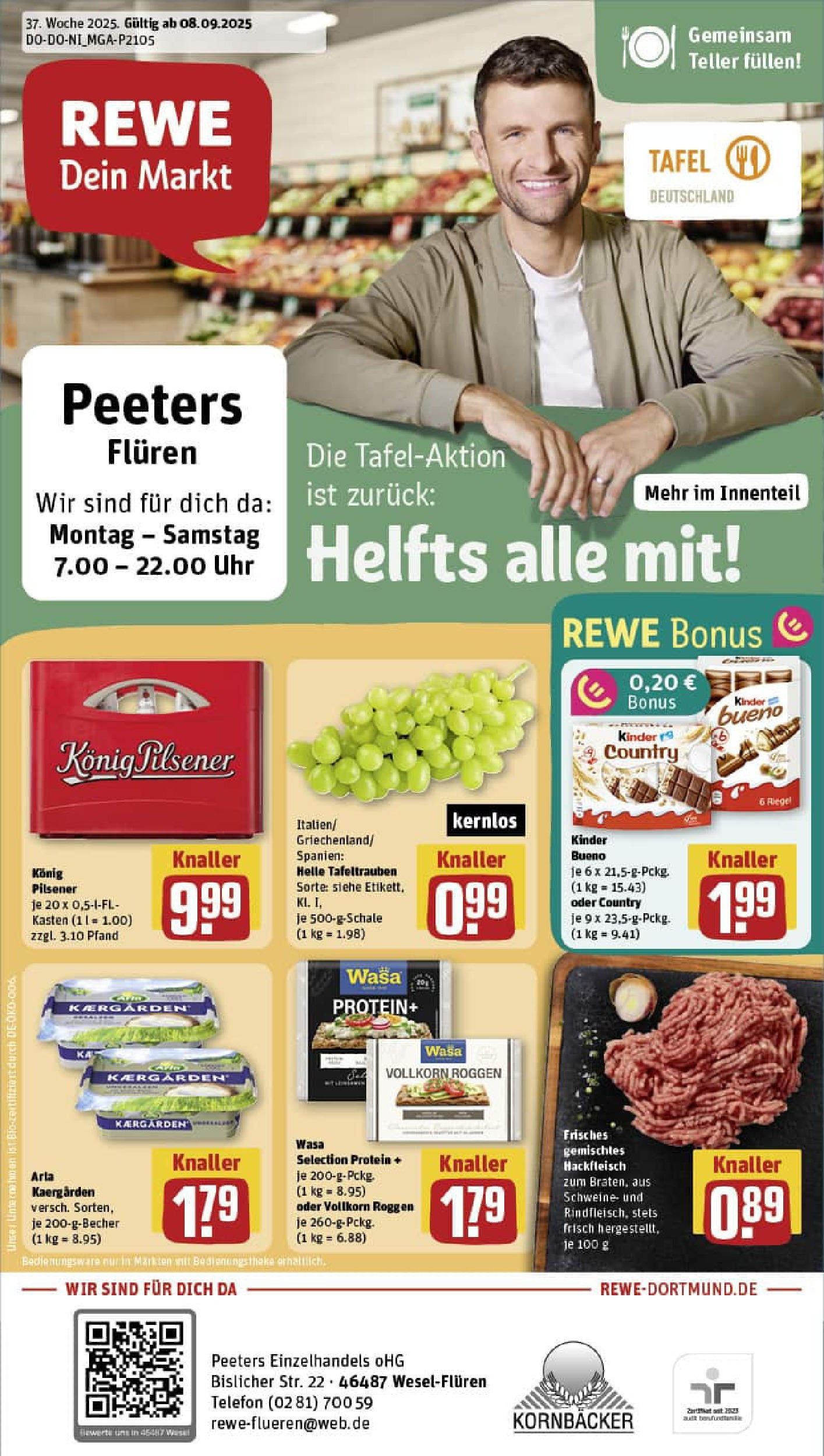 REWE Prospekt ab 07.09.2025 zum Blättern » Angebote | Seite: 1 | Produkte: Konig pilsener, Butter, Kinder bueno, Hackfleisch REWE Prospekt ab 07.09.2025 zum Blättern » Angebote | Seite: 1 | Produkte: Konig pilsener, Butter, Kinder bueno, Hackfleisch