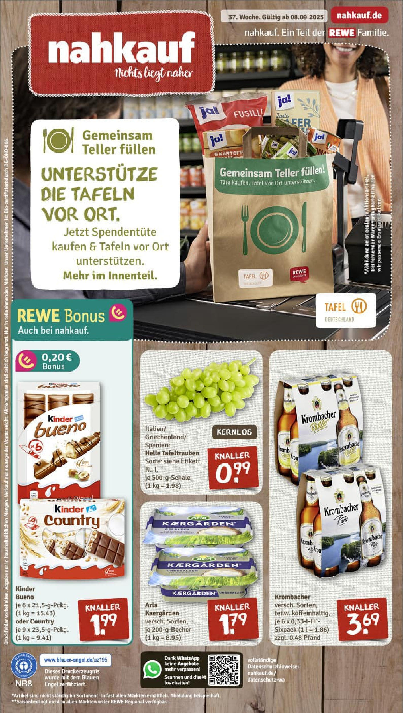 REWE Prospekt ab 07.09.2025 zum Blättern » Angebote | Seite: 1 | Produkte: Pils, Kinder bueno, Krombacher, Kinder country REWE Prospekt ab 07.09.2025 zum Blättern » Angebote | Seite: 1 | Produkte: Pils, Kinder bueno, Krombacher, Kinder country