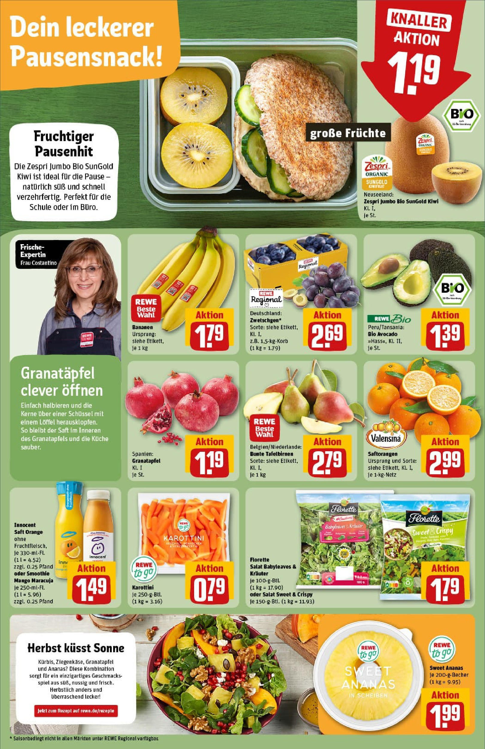 REWE Prospekt ab 07.09.2025 zum Blättern » Angebote | Seite: 6 | Produkte: Granatapfel, Ananas, Valensina, Mango