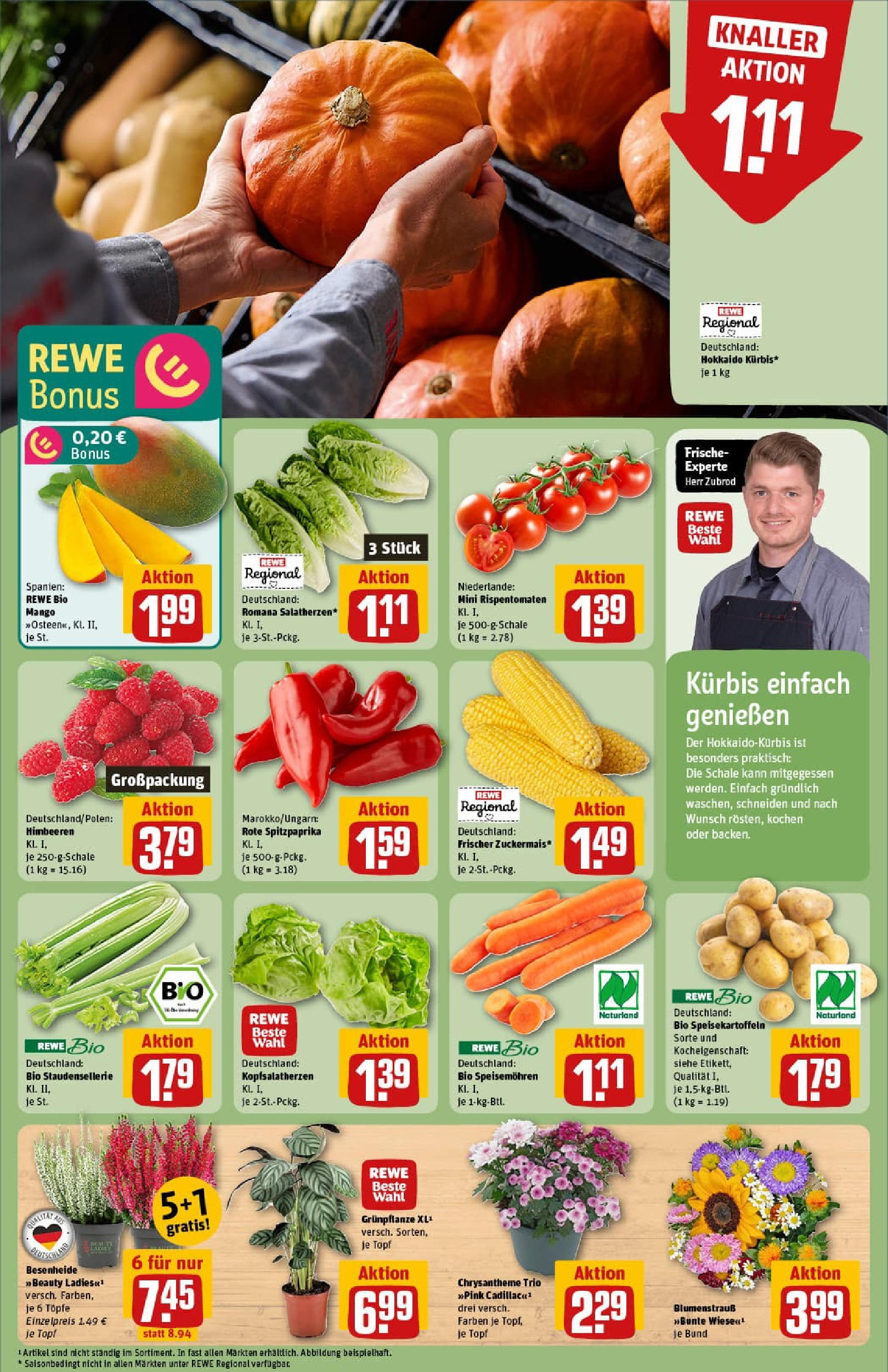 REWE Prospekt ab 07.09.2025 zum Blättern » Angebote | Seite: 7 | Produkte: Himbeeren, Mango, Kürbis