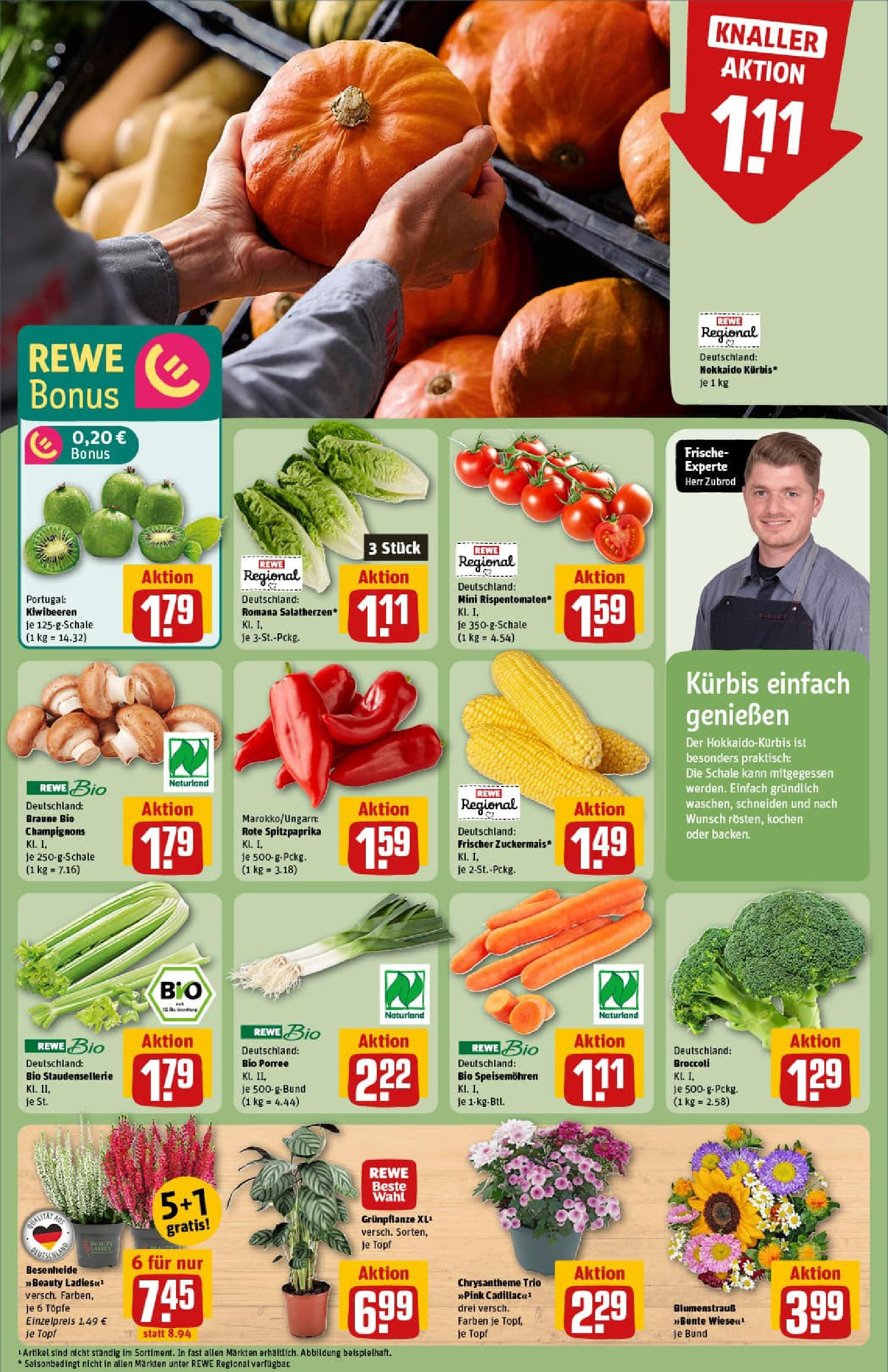 REWE Prospekt ab 07.09.2025 zum Blättern » Angebote | Seite: 7 | Produkte: Champignons, Kürbis, Kiwi