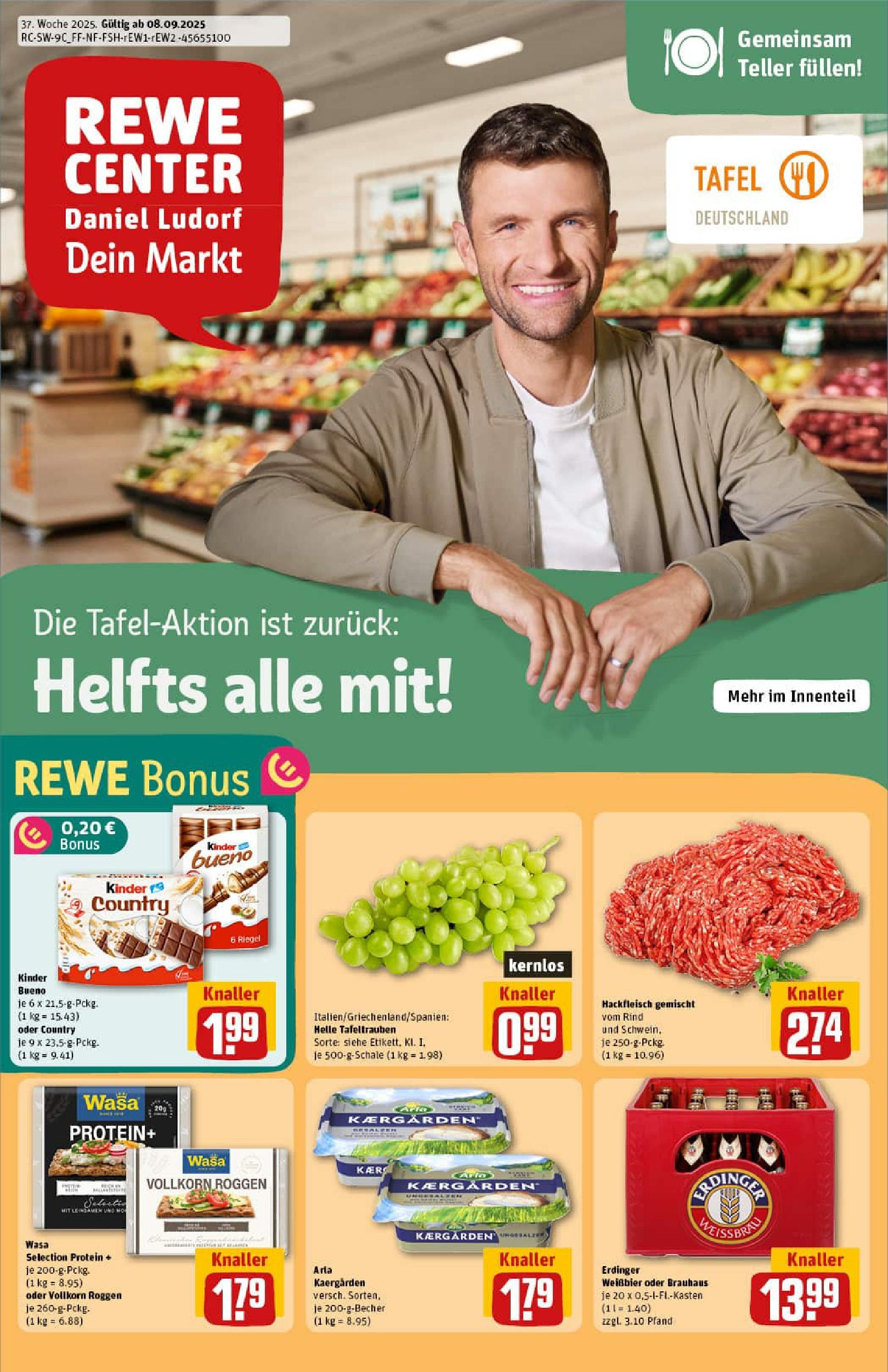 REWE Prospekt ab 07.09.2025 zum Blättern » Angebote | Seite: 1 | Produkte: Erdinger, Butter, Weißbier, Kinder bueno