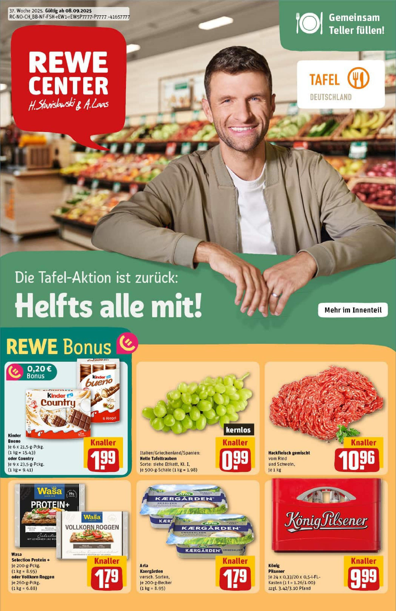 REWE Prospekt ab 07.09.2025 zum Blättern » Angebote | Seite: 1 | Produkte: Konig pilsener, Kinder bueno, Kinder country, Hackfleisch