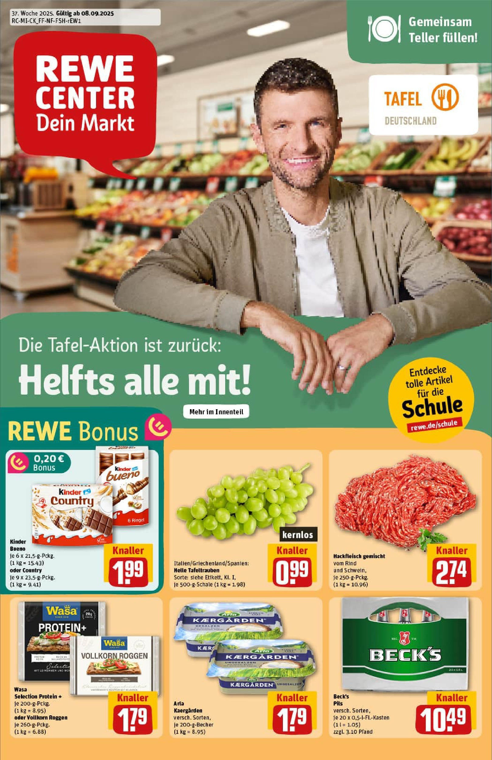 REWE Prospekt ab 07.09.2025 zum Blättern » Angebote | Seite: 1 | Produkte: Butter, Pils, Kinder bueno, Hackfleisch