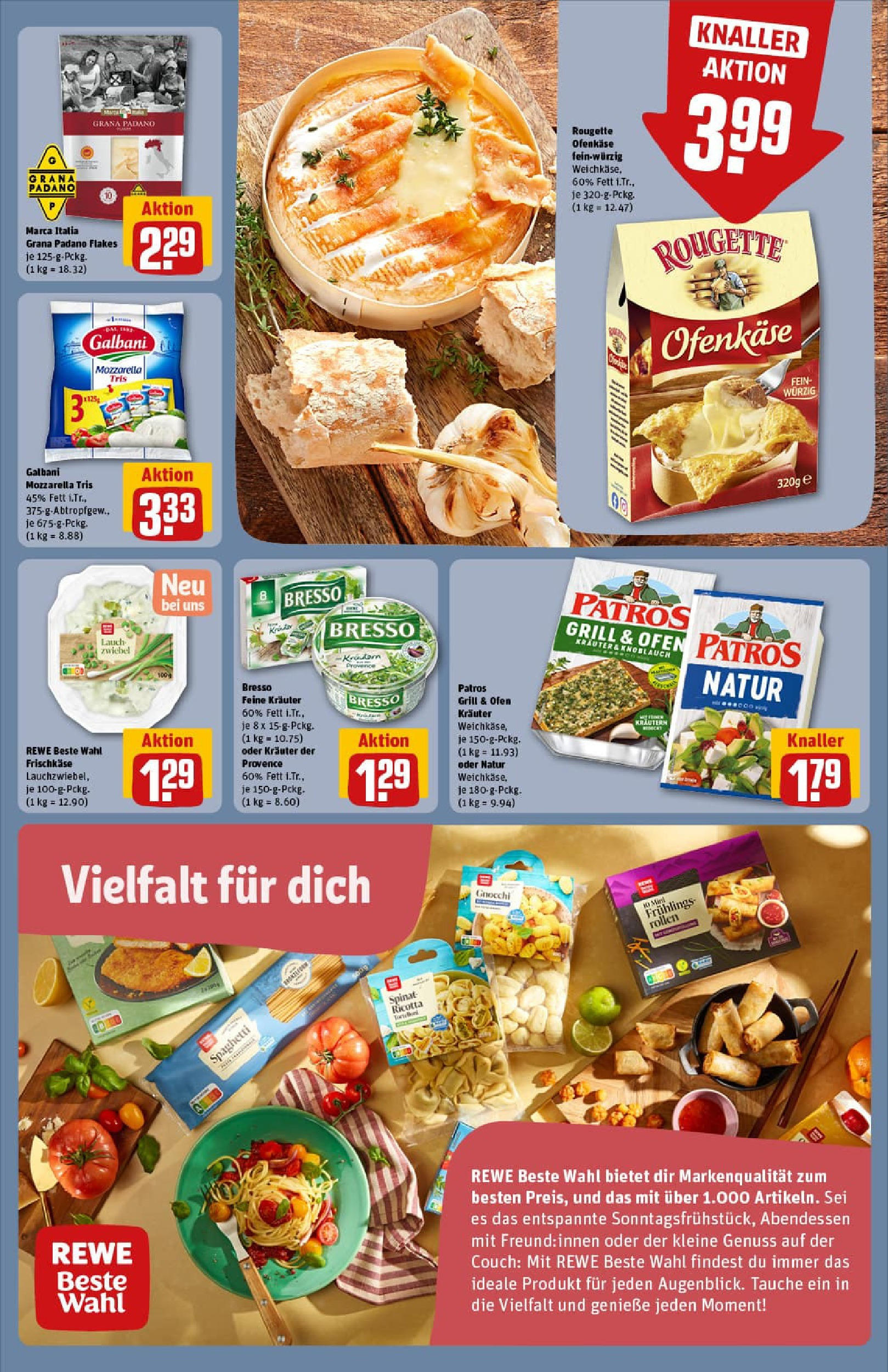 REWE Prospekt ab 07.09.2025 zum Blättern » Angebote | Seite: 13 | Produkte: Rougette ofenkase, Patros, Bresso, Frischkase