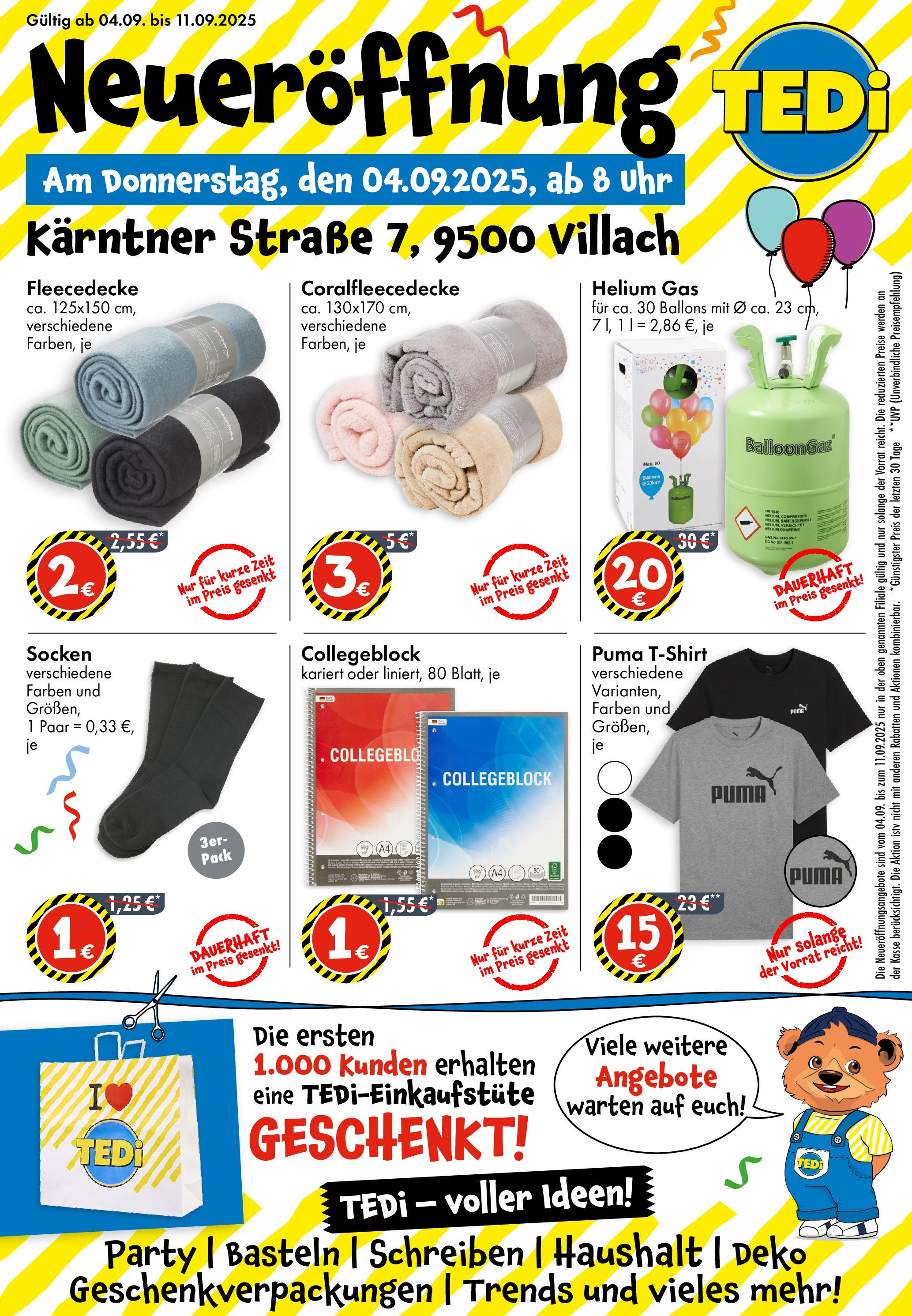 TEDi - TEDi - Neueröffnung in Villach (02.09.2025) || Aktuelle Angebote | Seite: 1 | Produkte: Socken, Uhr TEDi - TEDi - Neueröffnung in Villach von 02.09.2025 - Aktuelle Angebote | Seite: 1 | Produkte: Socken, Uhr