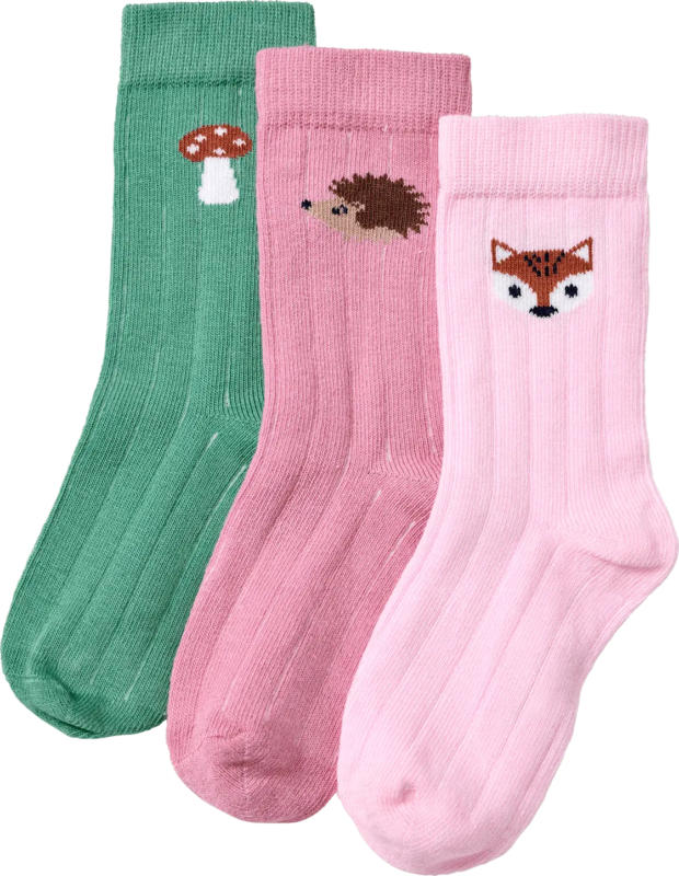 ALANA Socken mit Herbst-Motiv & Ripp-Struktur, rosa + grün, Gr. 23/26