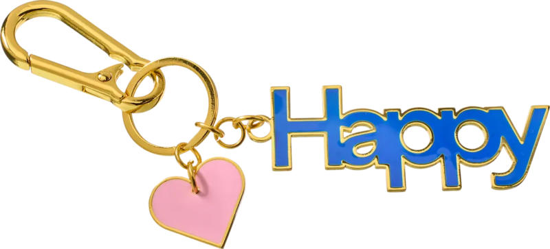 DESIGN LETTERS Schlüsselanhänger "Happy", gold/blau/rosa