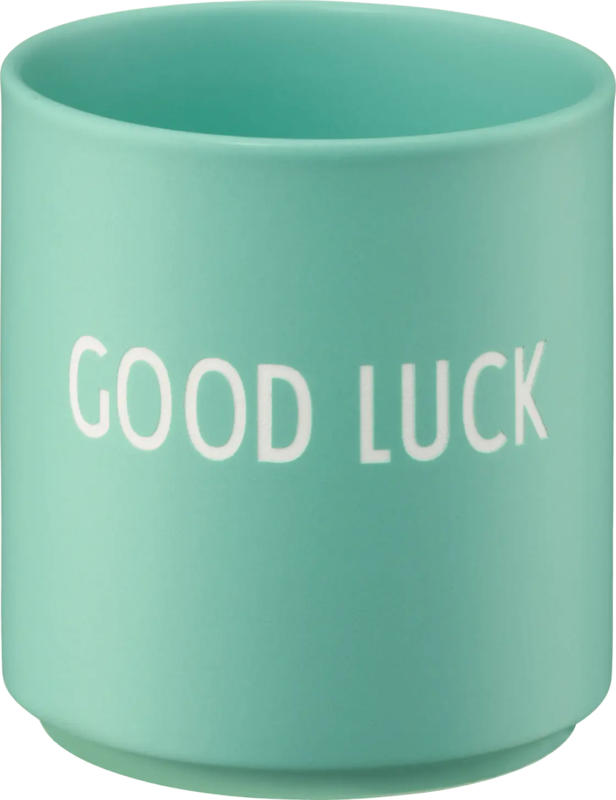 DESIGN LETTERS Lieblingsbecher aus Porzellan "GOOD LUCK", hellgrün (300 ml)