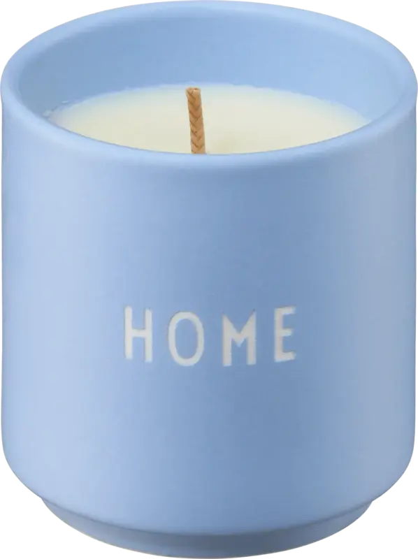 DESIGN LETTERS Duftkerze im Porzellanbecher "HOME", hellblau (6x5,5 cm)