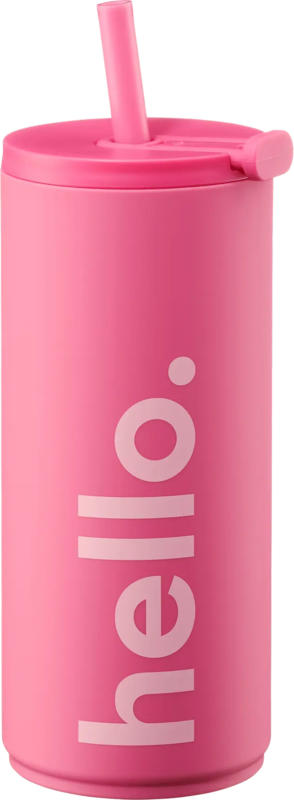 DESIGN LETTERS Trinkbecher mit Strohhalm "hello.", pink/rosé (500 ml)