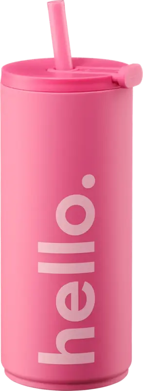 DESIGN LETTERS Trinkbecher mit Strohhalm "hello.", pink/rosé (500 ml)
