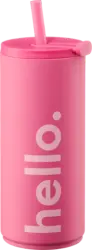 DESIGN LETTERS Trinkbecher mit Strohhalm "hello.", pink/rosé (500 ml)