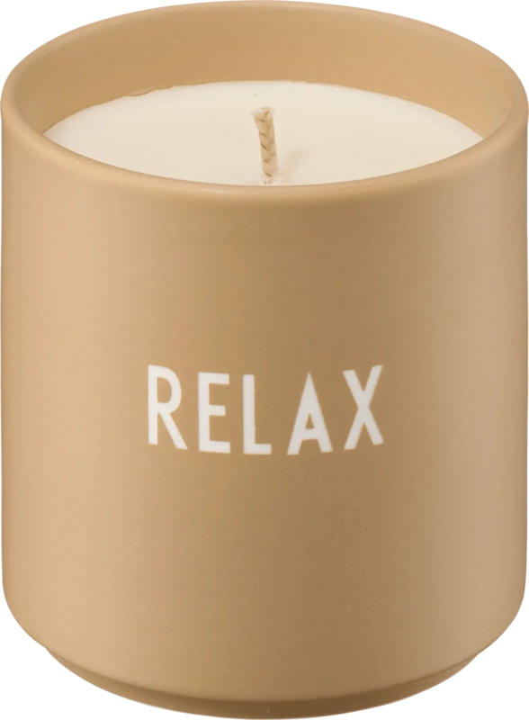 DESIGN LETTERS Duftkerze im Porzellanbecher "RELAX", beige (8,8x8 cm)