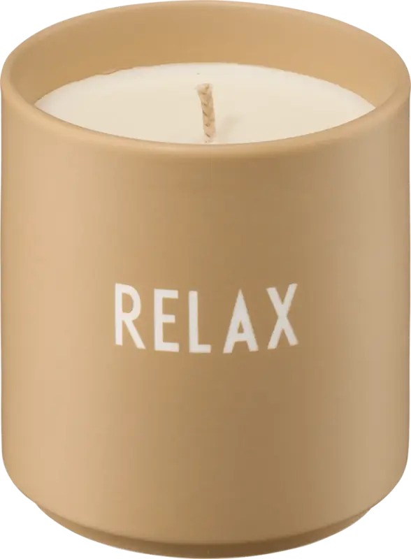 DESIGN LETTERS Duftkerze im Porzellanbecher "RELAX", beige (8,8x8 cm)