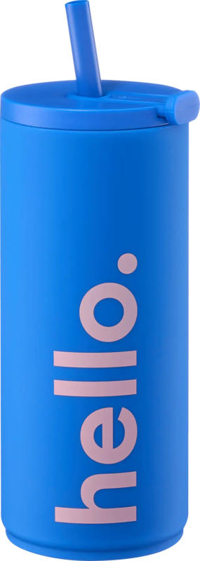 DESIGN LETTERS Trinkbecher mit Strohhalm "hello.", kobaltblau/rosé (500 ml)
