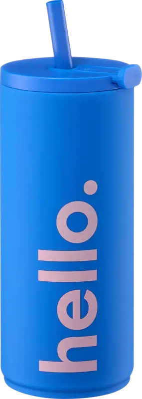DESIGN LETTERS Trinkbecher mit Strohhalm "hello.", kobaltblau/rosé (500 ml)