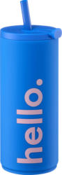 DESIGN LETTERS Trinkbecher mit Strohhalm "hello.", kobaltblau/rosé (500 ml)