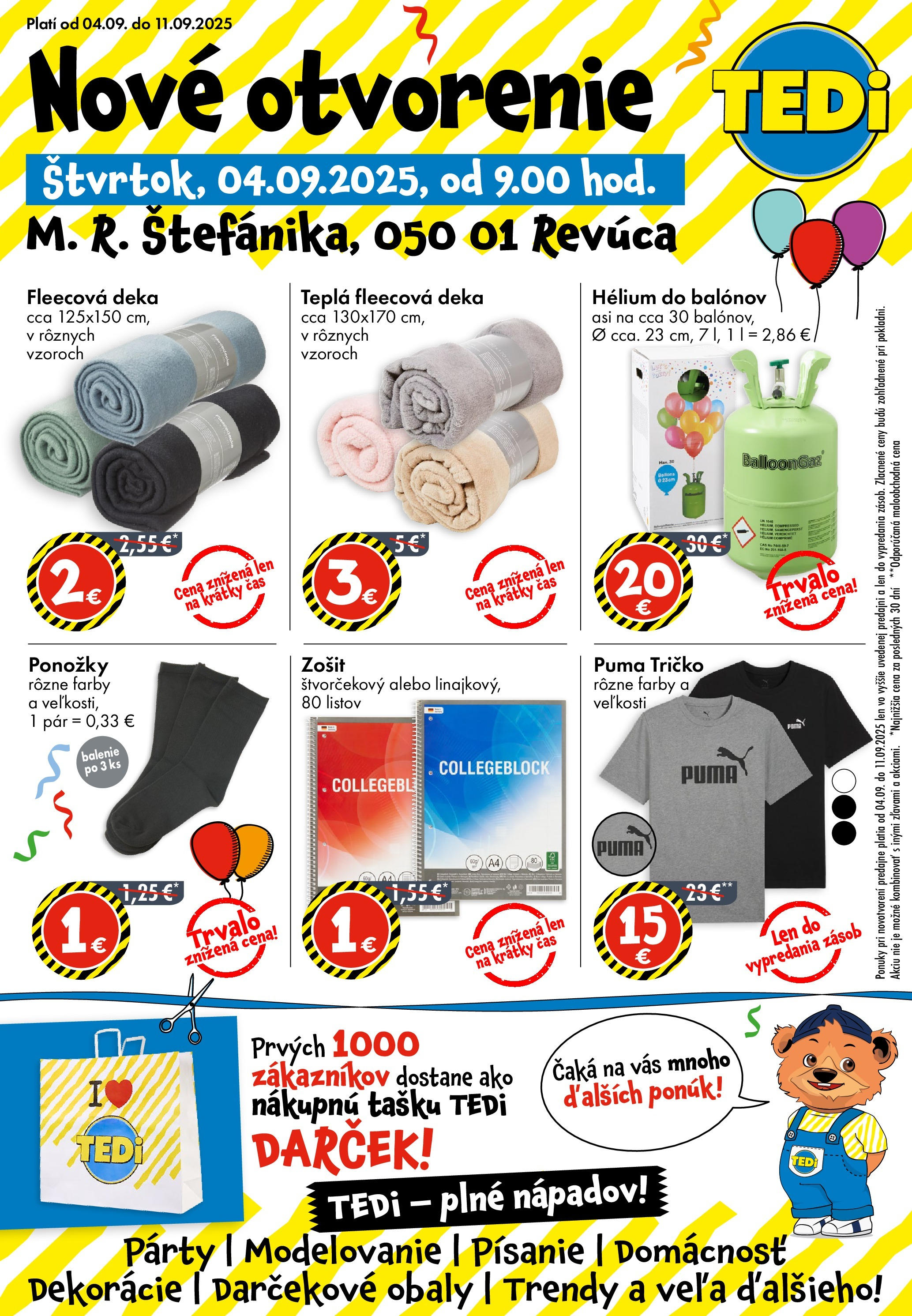 TEDi - Nové otvorenie TEDi od 03.09.2025 → Aktuálna ponuka online | Strana: 1 | Produkty: Zošit, Tričko, Ponožky TEDi - Nové otvorenie TEDi od 03.09.2025 → Aktuálna ponuka online | Strana: 1 | Produkty: Zošit, Tričko, Ponožky