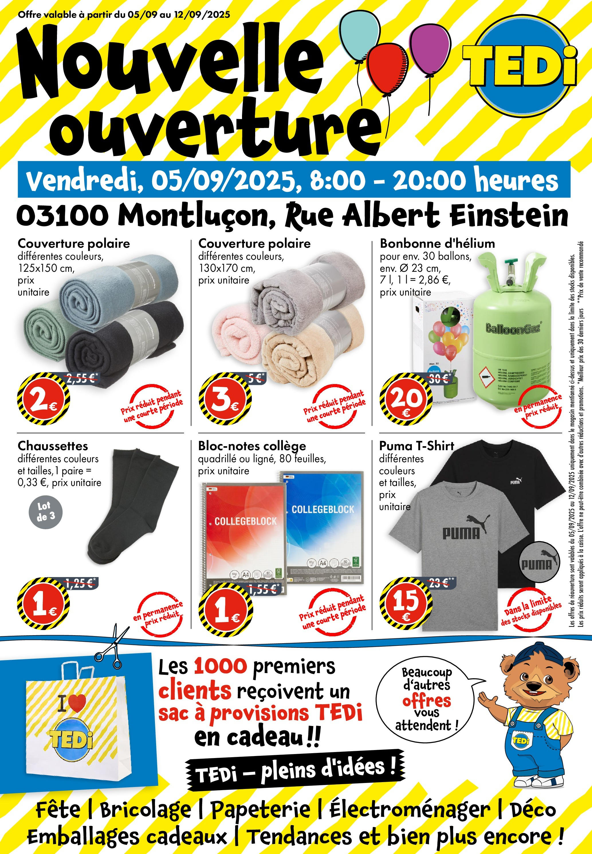 TEDi - Nouvelle Ouverture | Montluçon à partir du 05/09/2025 - promo en ligne | Page: 1 | Produits: Sac, Couverture TEDi - Nouvelle Ouverture | Montluçon à partir du 05/09/2025 - promo en ligne | Page: 1 | Produits: Sac, Couverture