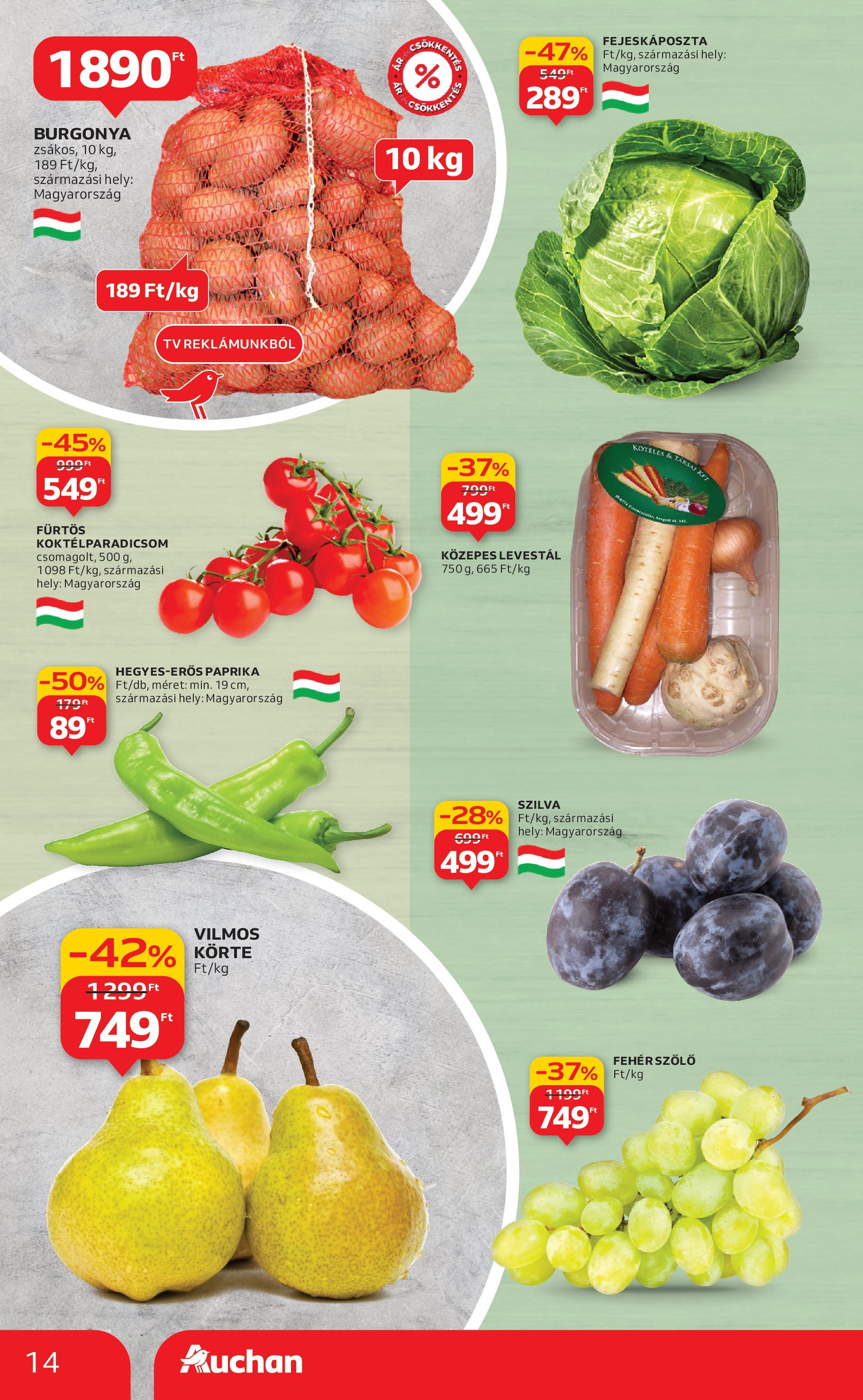 Akciós újság új Auchan - 2025.09.04. -tól/töl ⏳ | Oldal: 14 | Termékek: Körte, Burgonya, Szilva, TV Auchan Akciós újság Miskolc - 2025.09.04. -tól/töl > akció, lapozható szórólap 🛍️ | Oldal: 14 | Termékek: Körte, Burgonya, Szilva, TV
