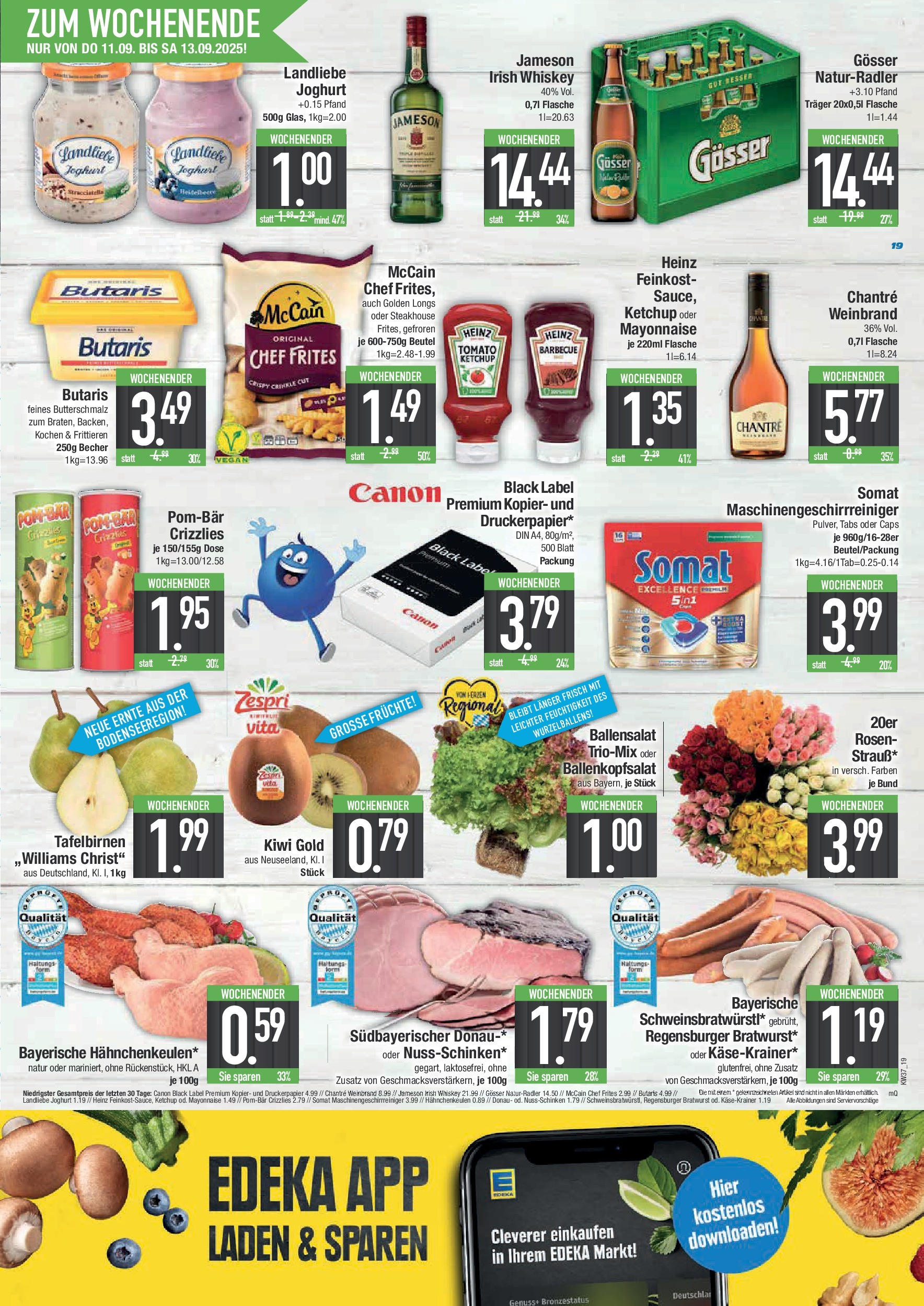 Edeka prospekt München (ab 07.09.2025) » Angebote Online | Seite: 19 | Produkte: Käsekrainer, Jameson, POM-BÄR, Kiwi Edeka prospekt München (ab 07.09.2025) » Angebote Online | Seite: 19 | Produkte: Käsekrainer, Jameson, POM-BÄR, Kiwi